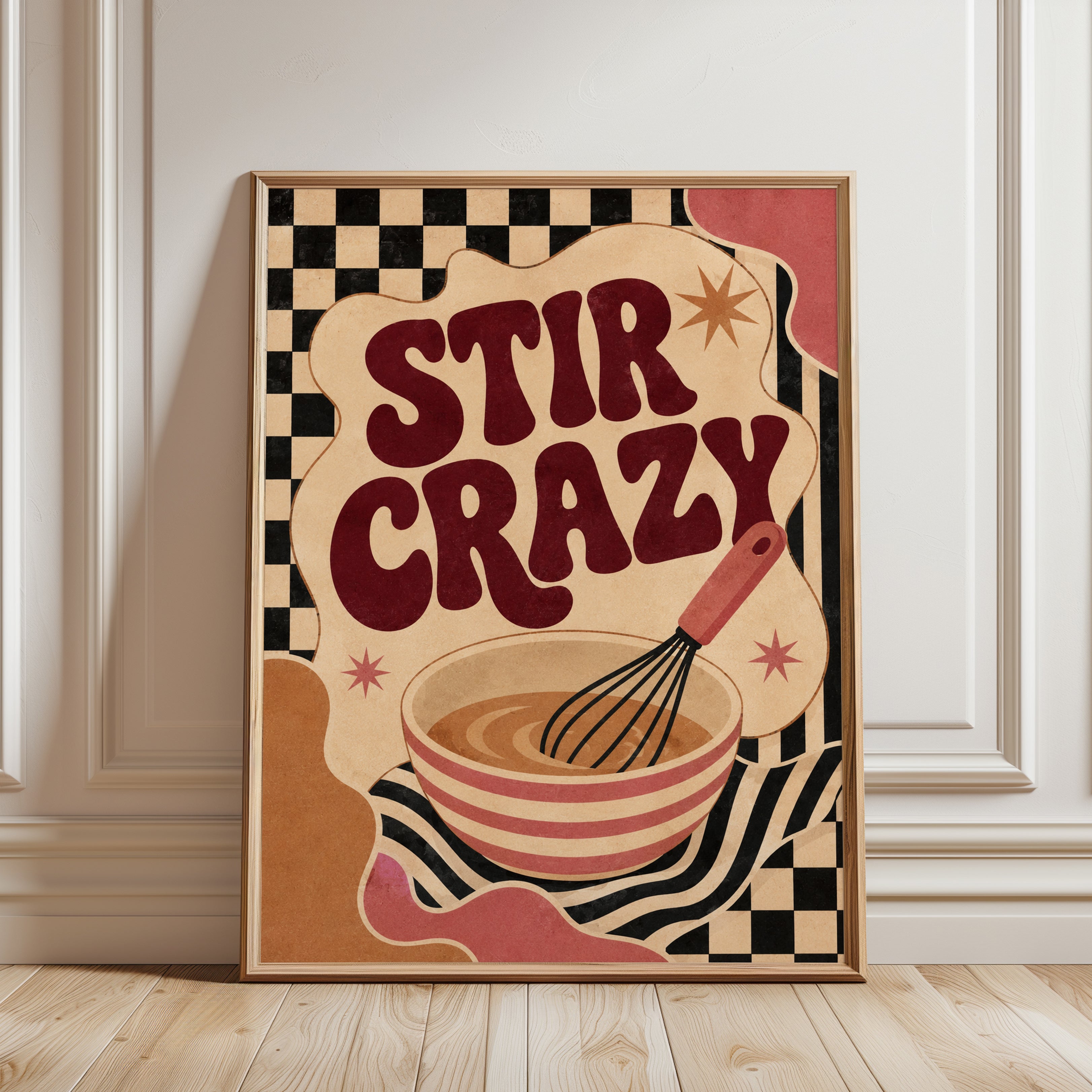 Stir Crazy Retro Kitchen Art Print: Vintage Baking Poster - framed detail