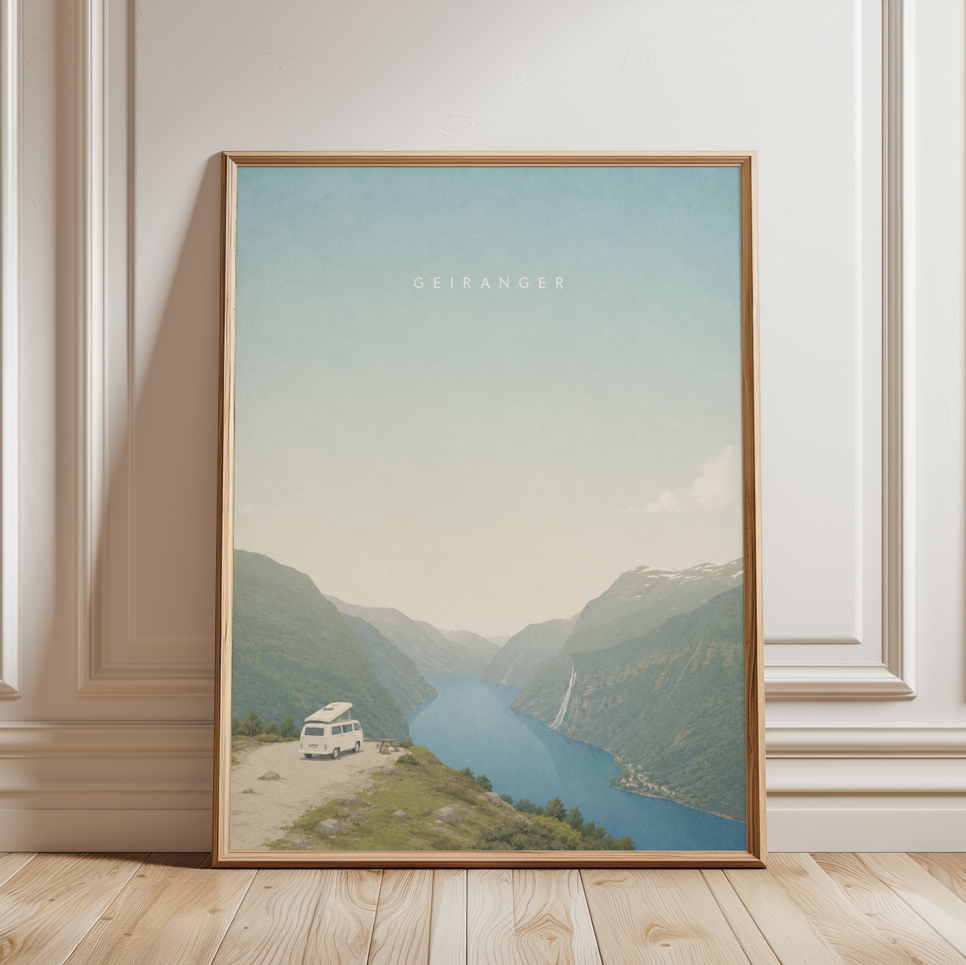 Geiranger Travel Poster – Norway Fjord Print - framed detail