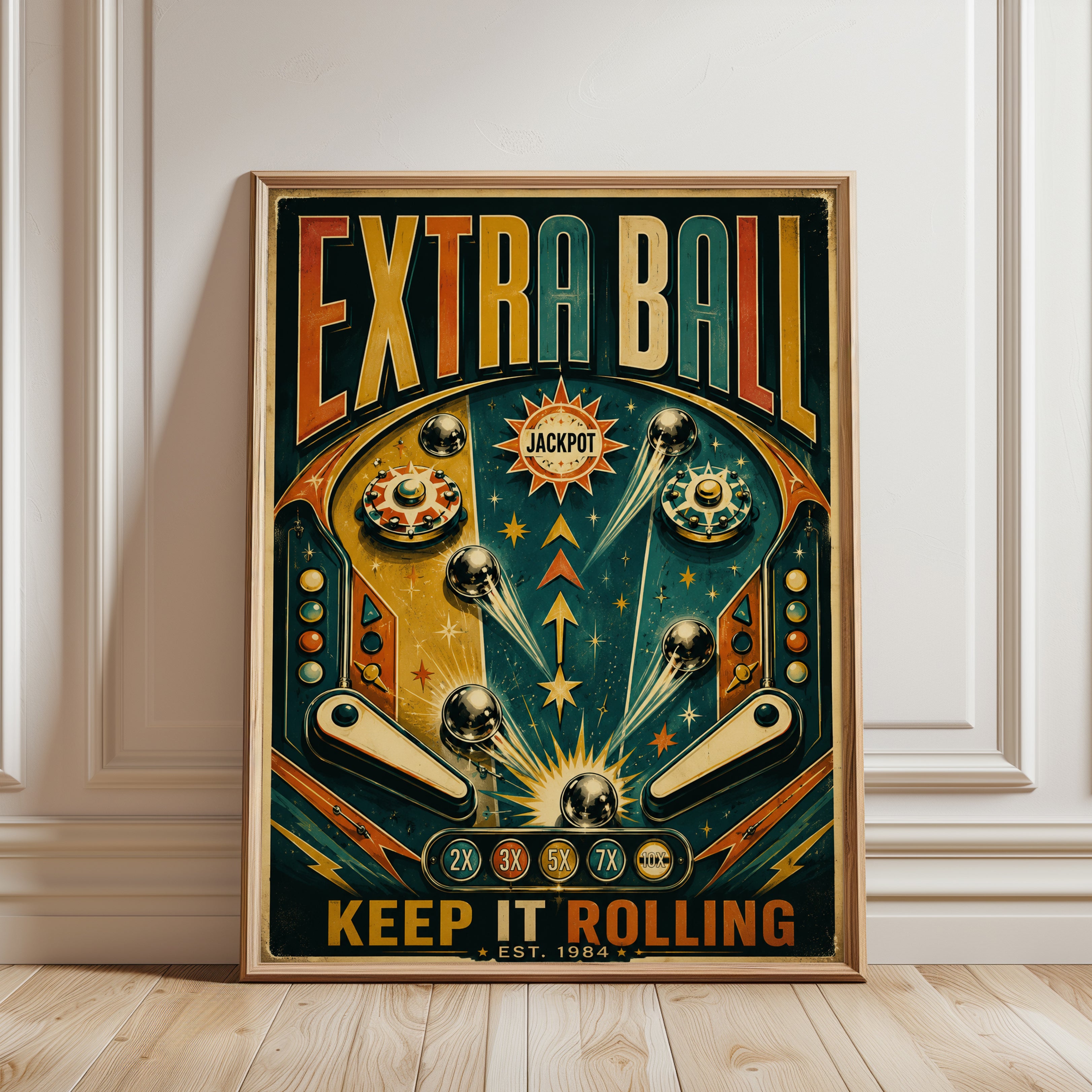 Pinball Machine Poster - framed detail