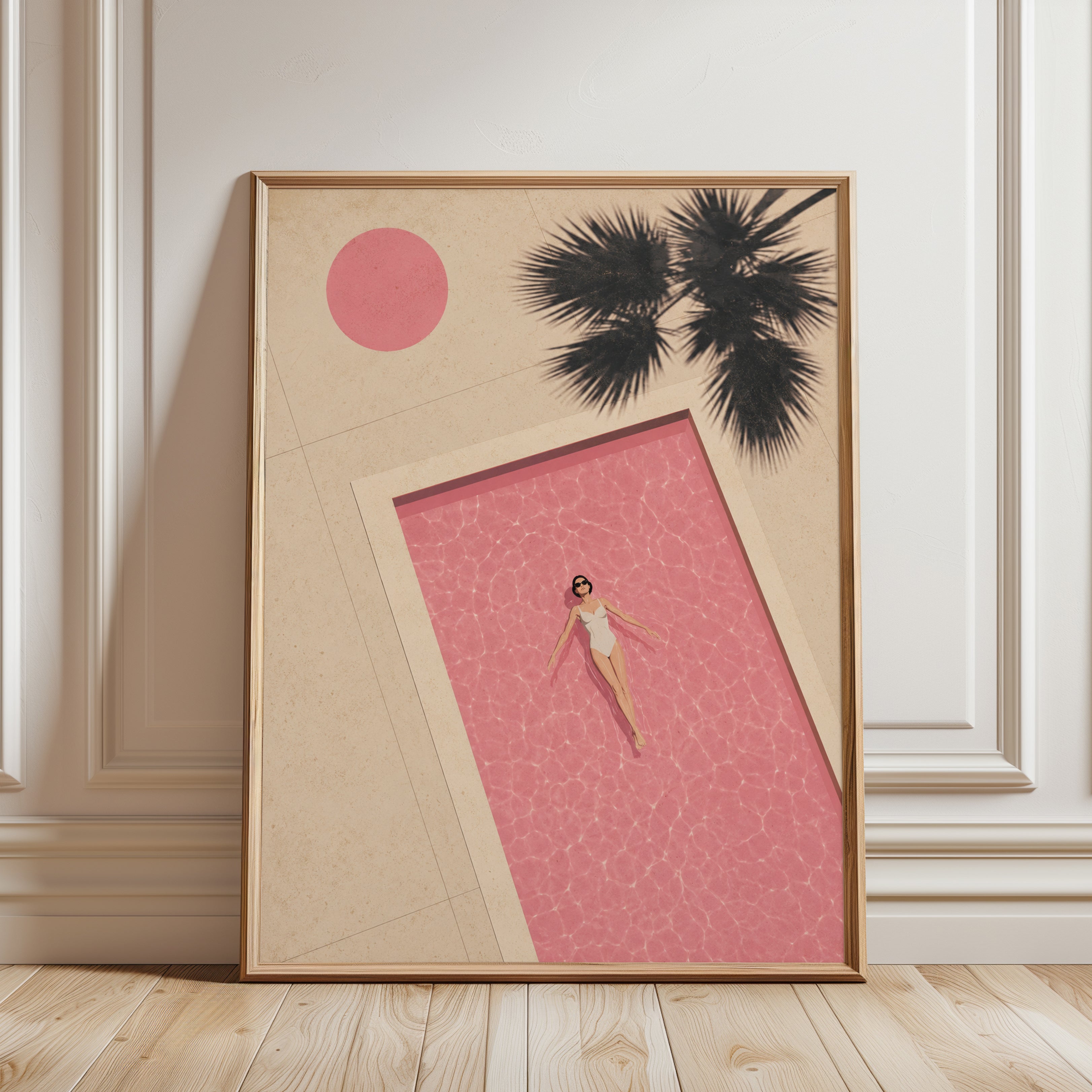 Pink Pool Wall Art – Summer Poolside Print - framed detail