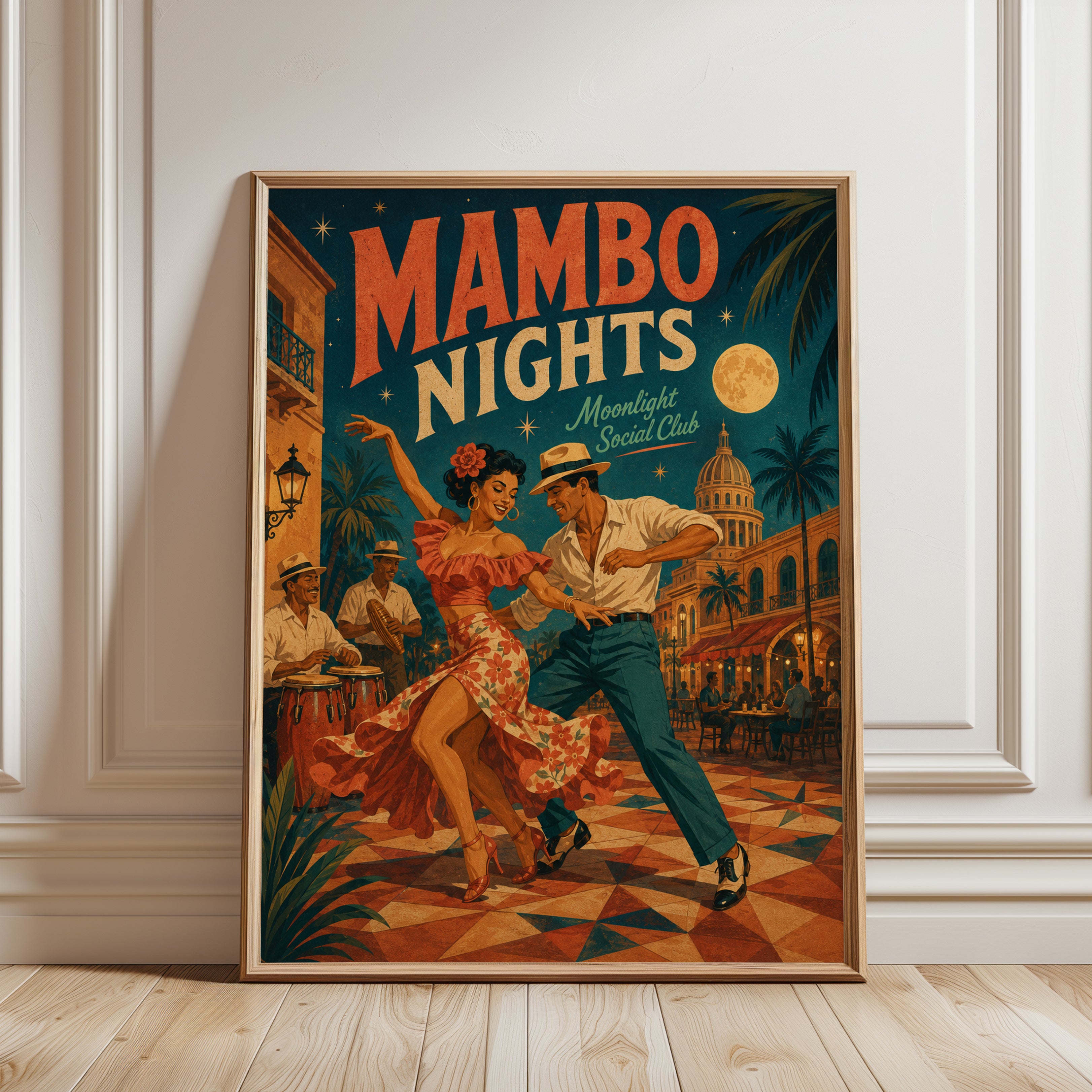 Vintage Dance Poster – Cuban Mambo Print - framed detail