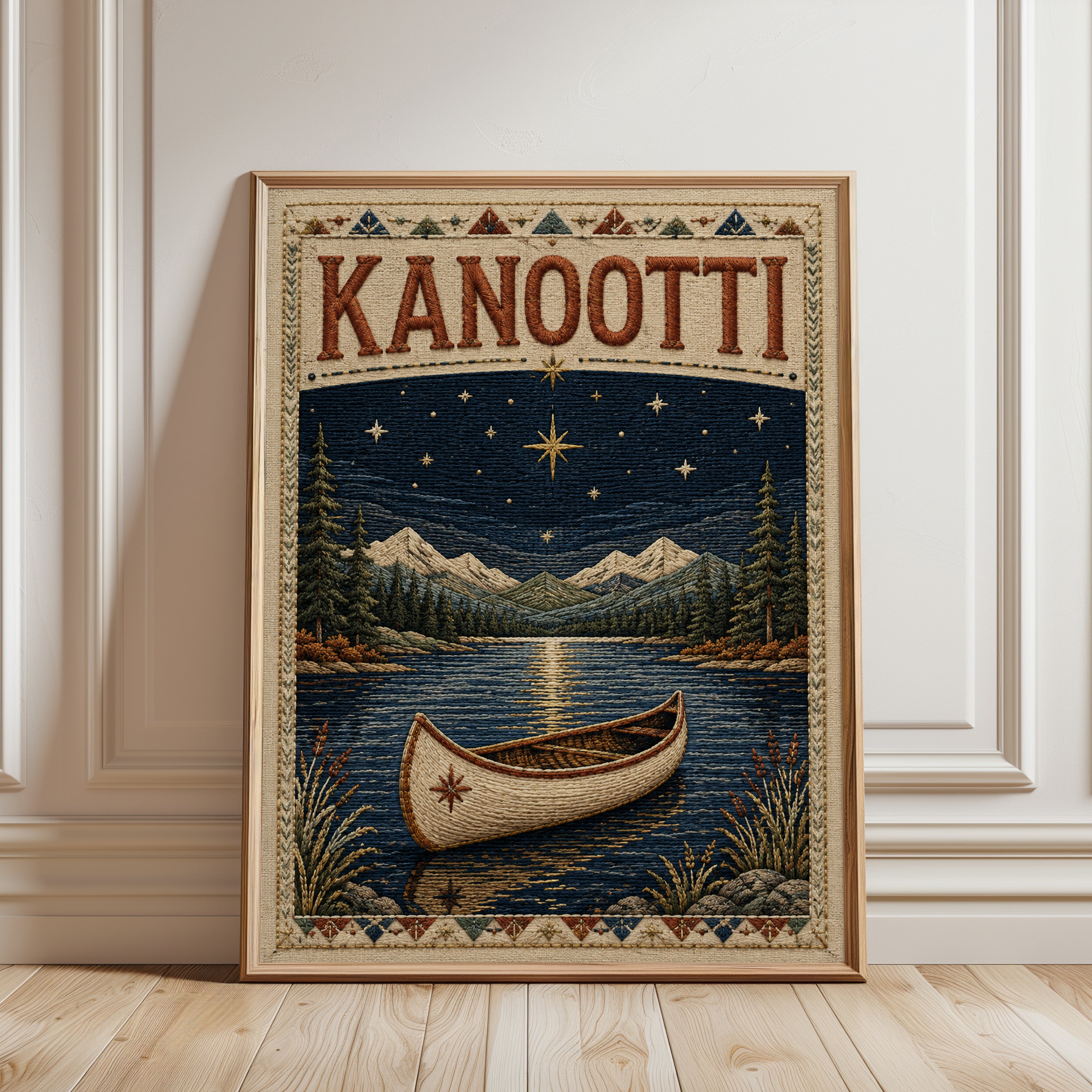 Canoe Vintage Poster – Lake House Wall Art - framed detail