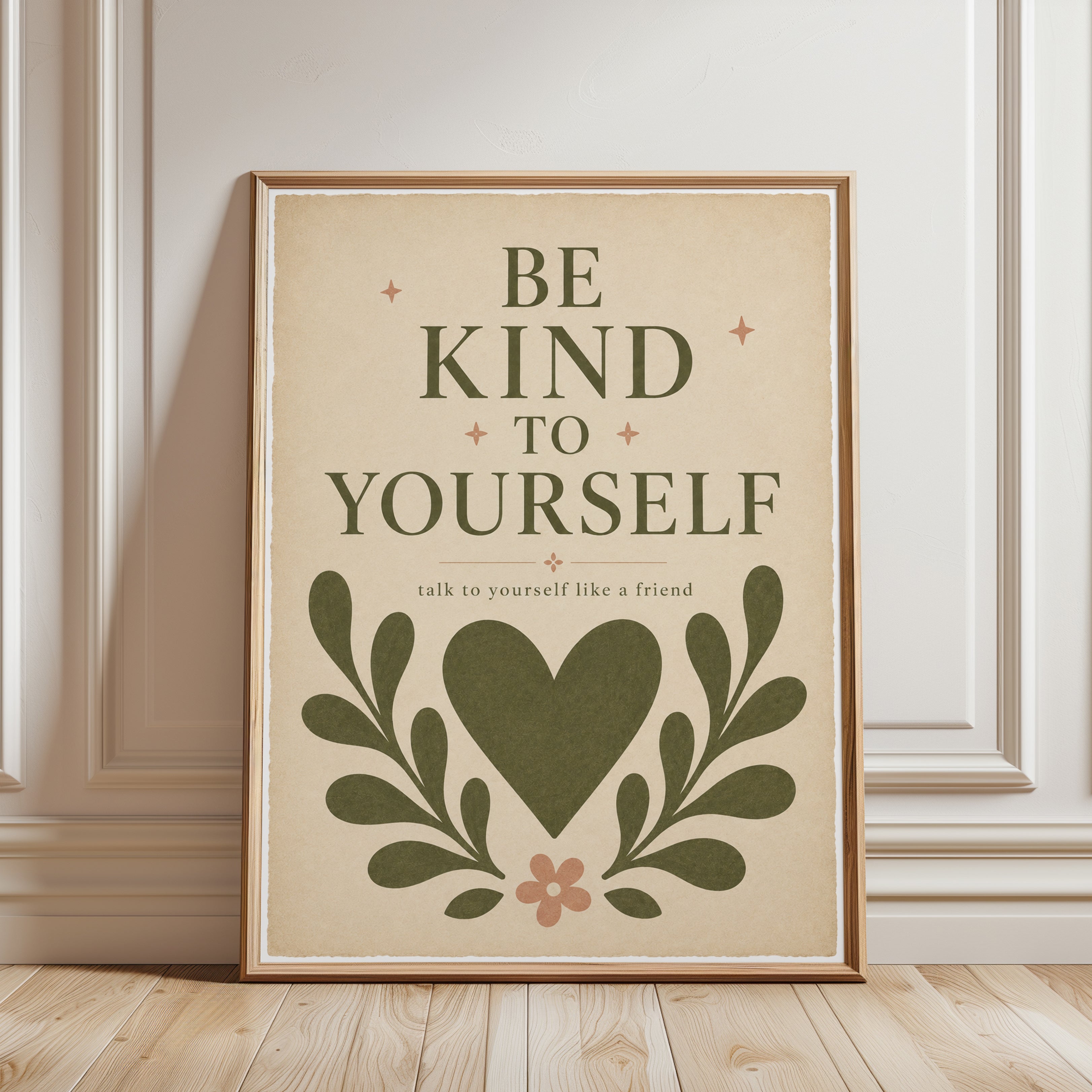 Be Kind to Yourself Print – Self Care Wall Art - framed detail