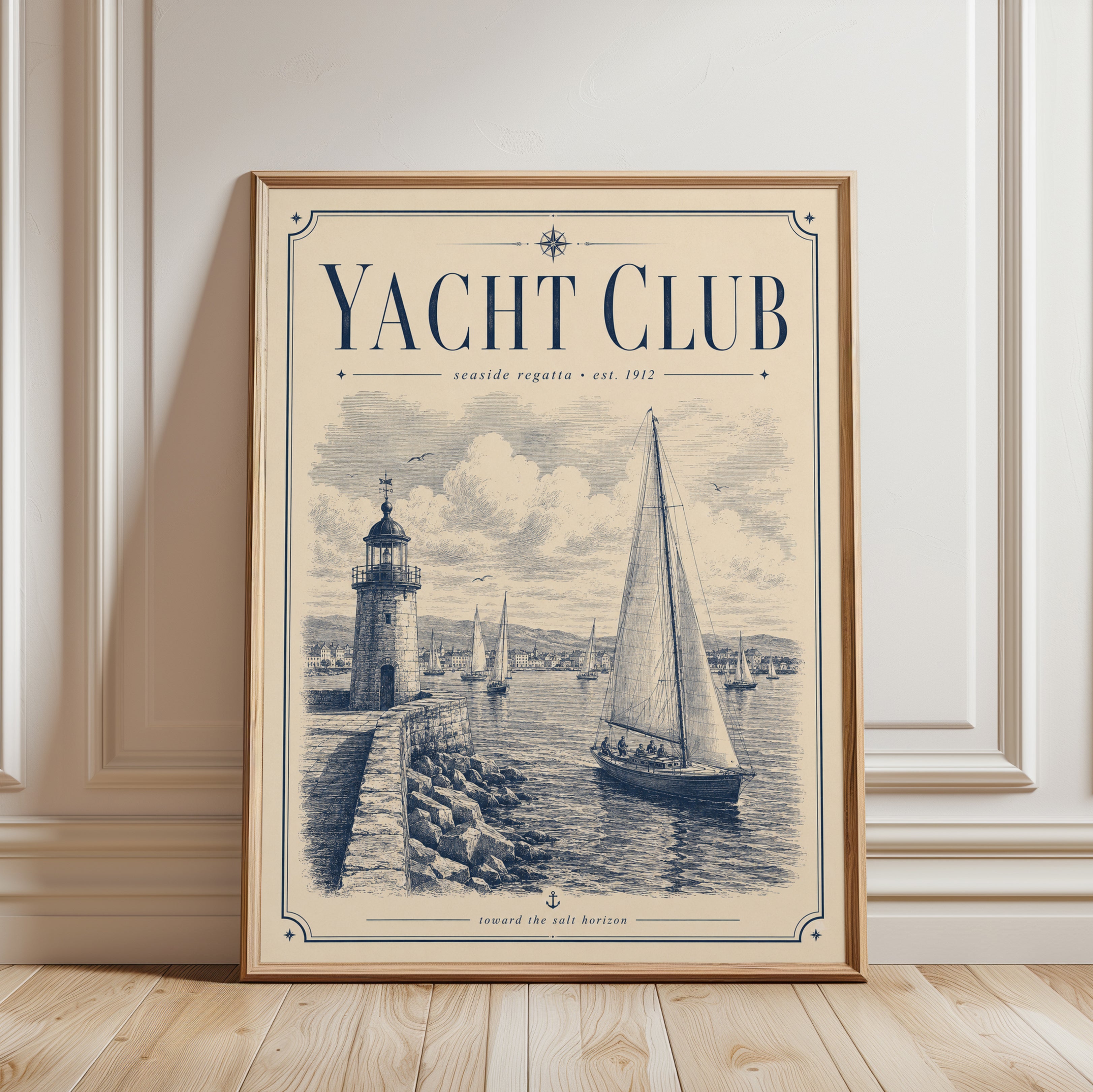 Yacht Club Poster – Vintage Nautical Wall Art - framed detail