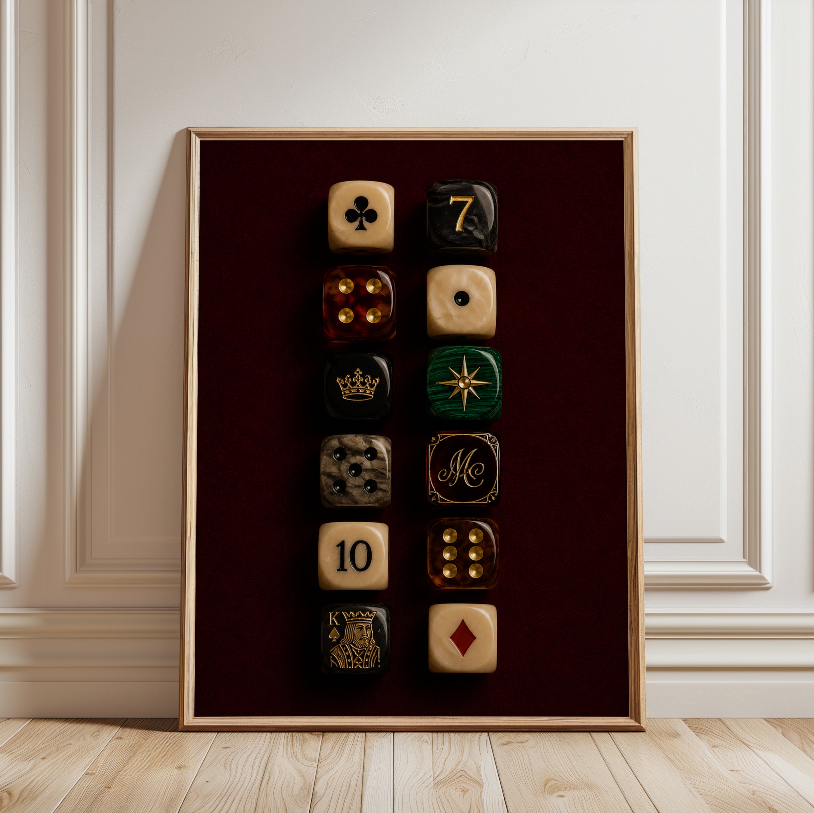 Vintage Gaming Dice Collection: Luxury Game Room Wall Art - framed detail