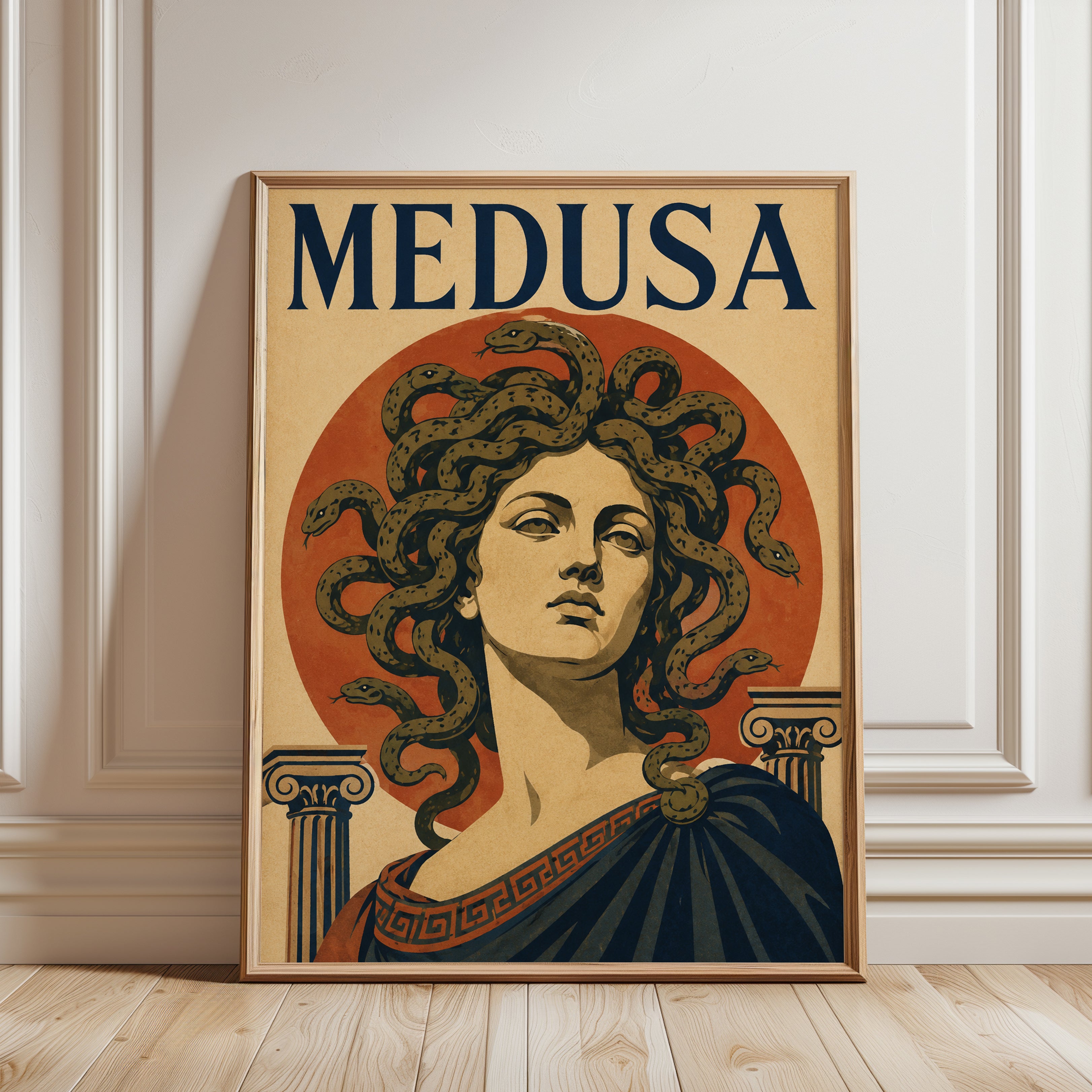Greek Mythology Poster – Medusa Wall Art - framed detail