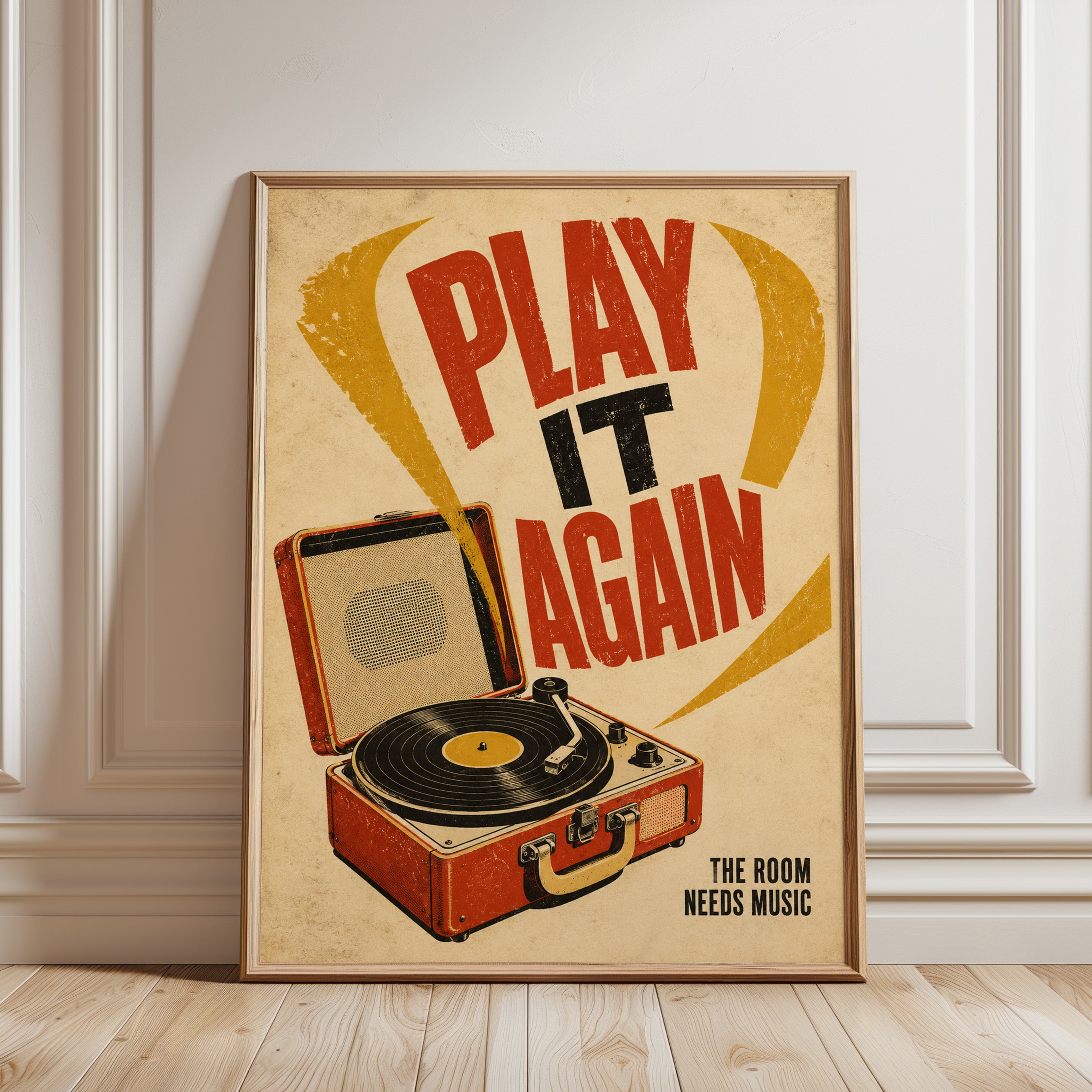 Vintage Record Player Poster - framed detail