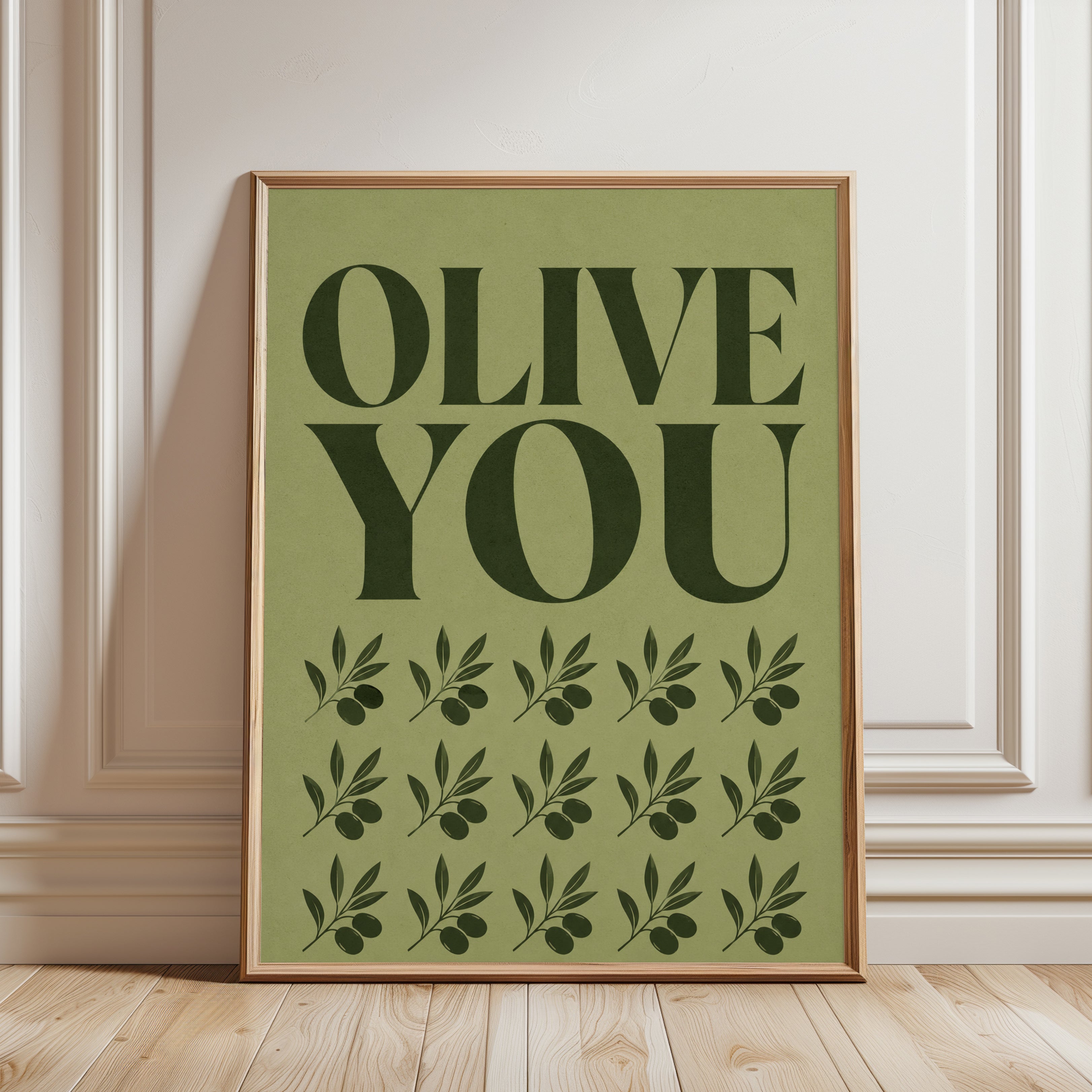 Kitchen Wall Art: Olive You Retro Print - framed detail