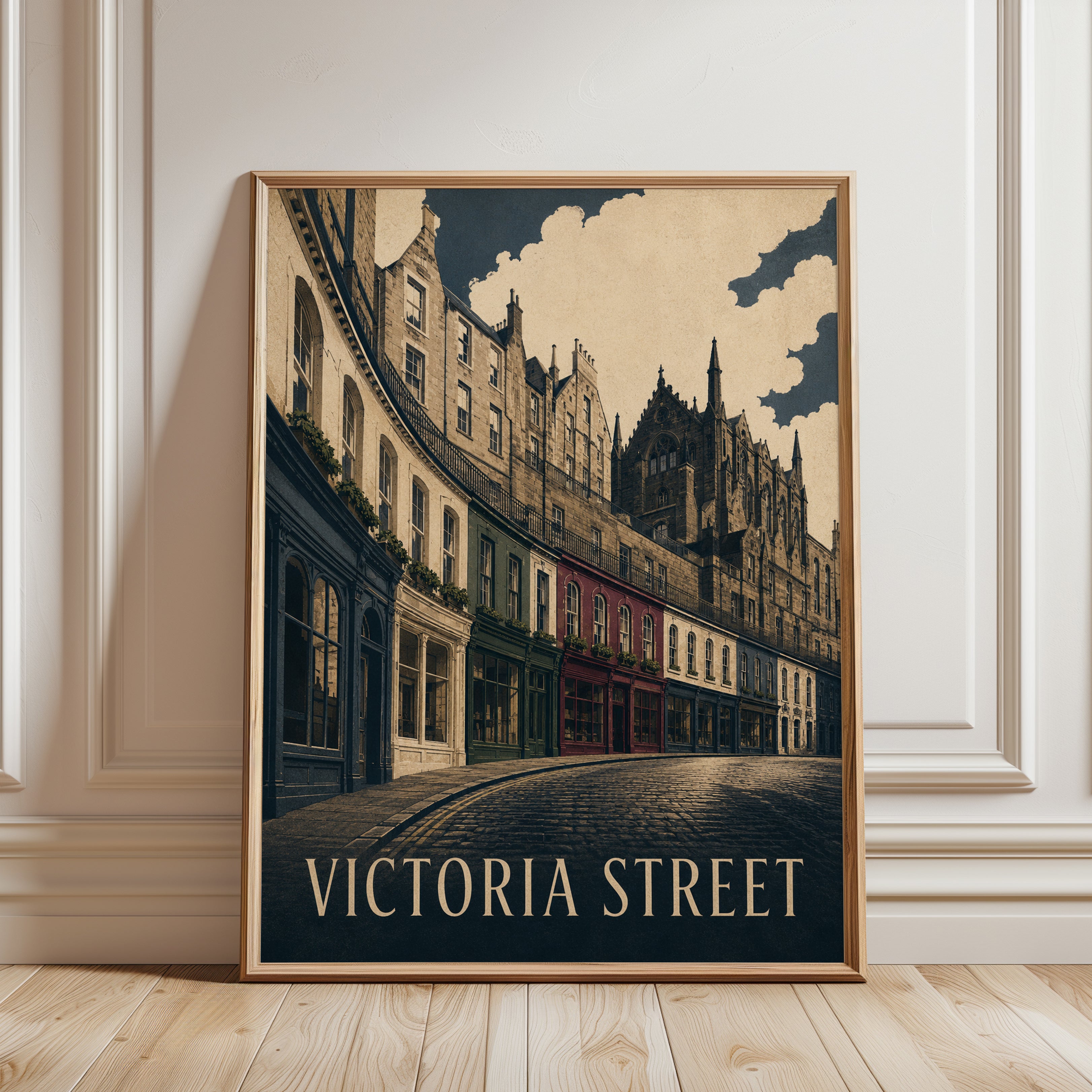 Edinburgh Street Poster – Vintage Travel Print - framed detail