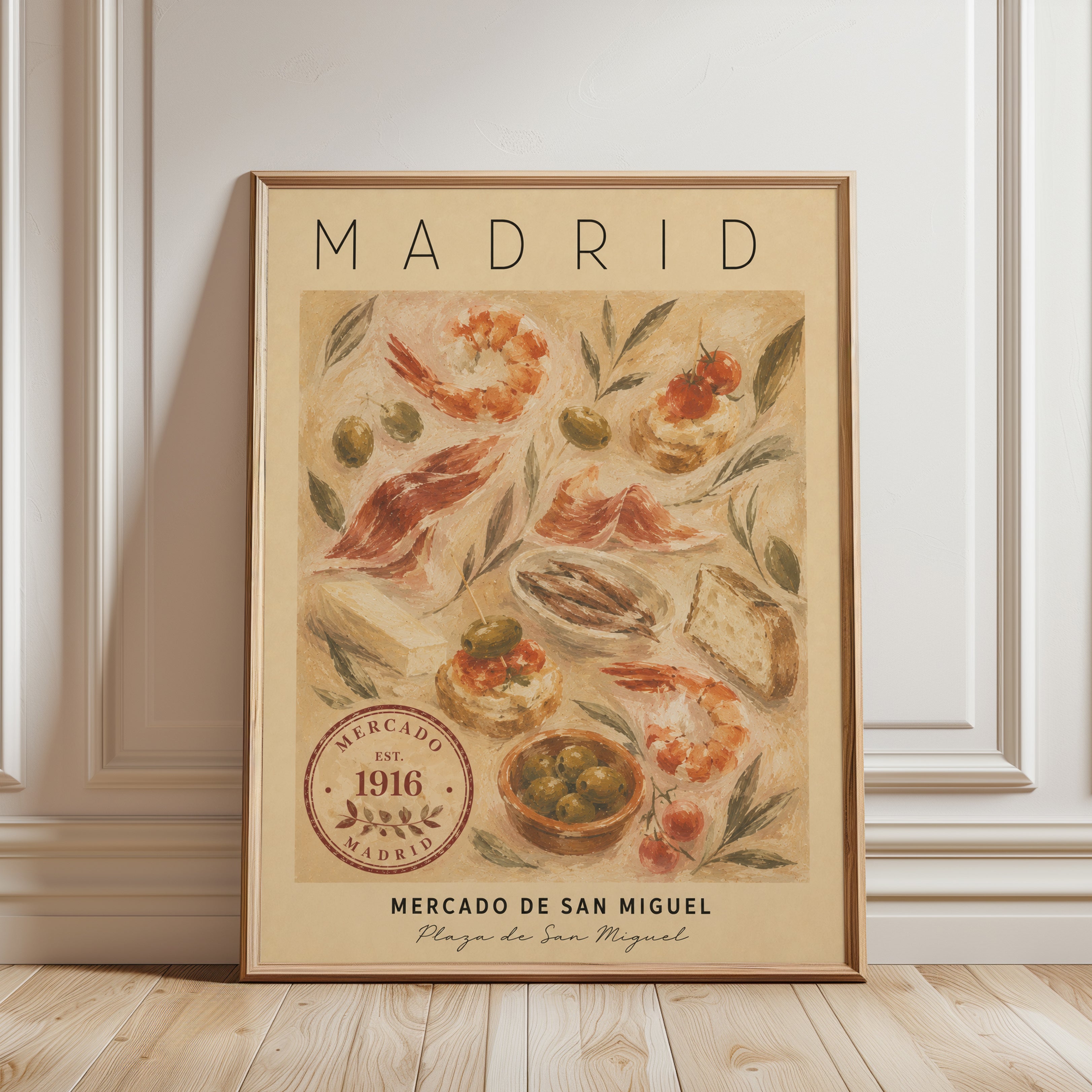 Spanish Food Poster – Madrid Travel Print - framed detail