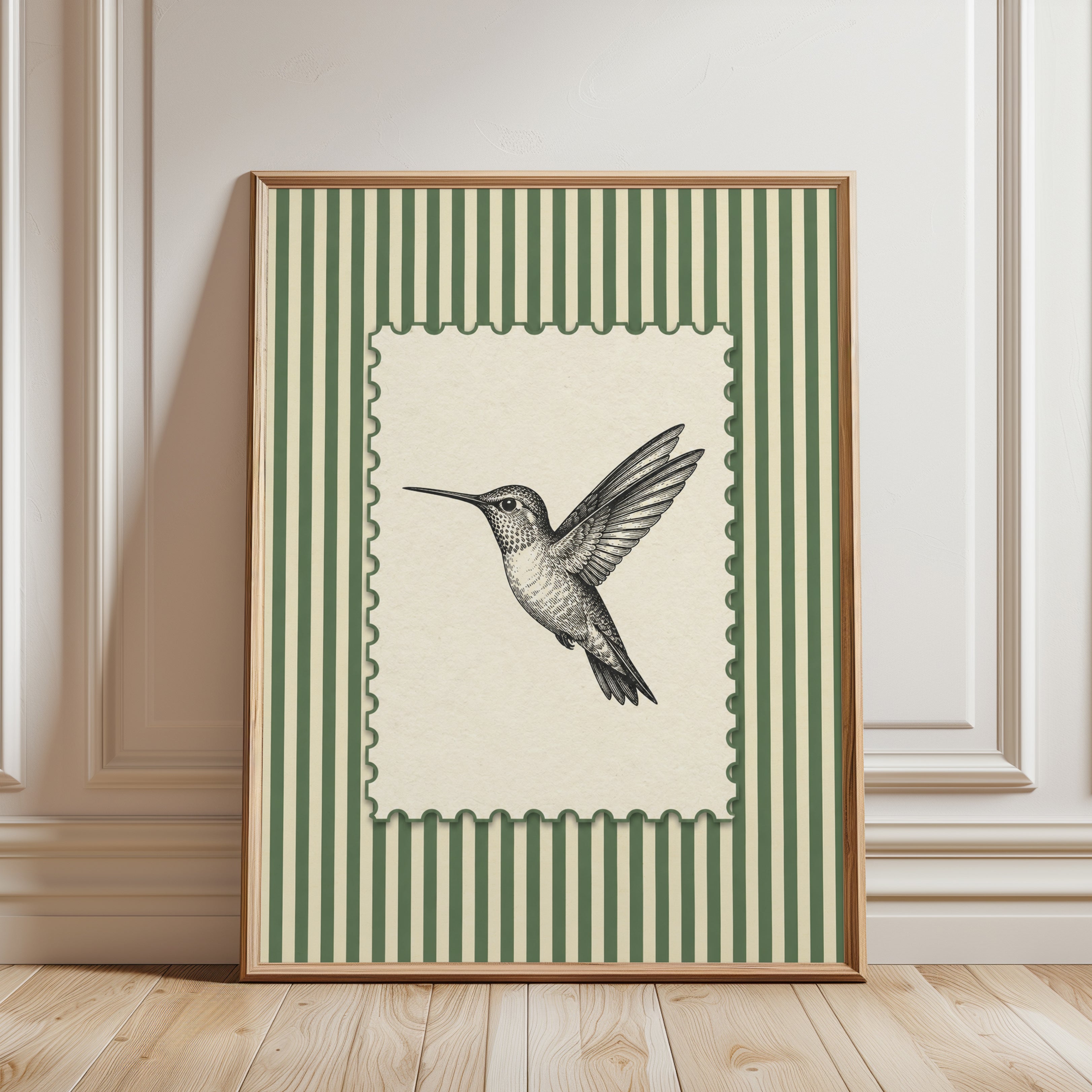 Hummingbird Wall Art – Vintage Bird Print - framed detail