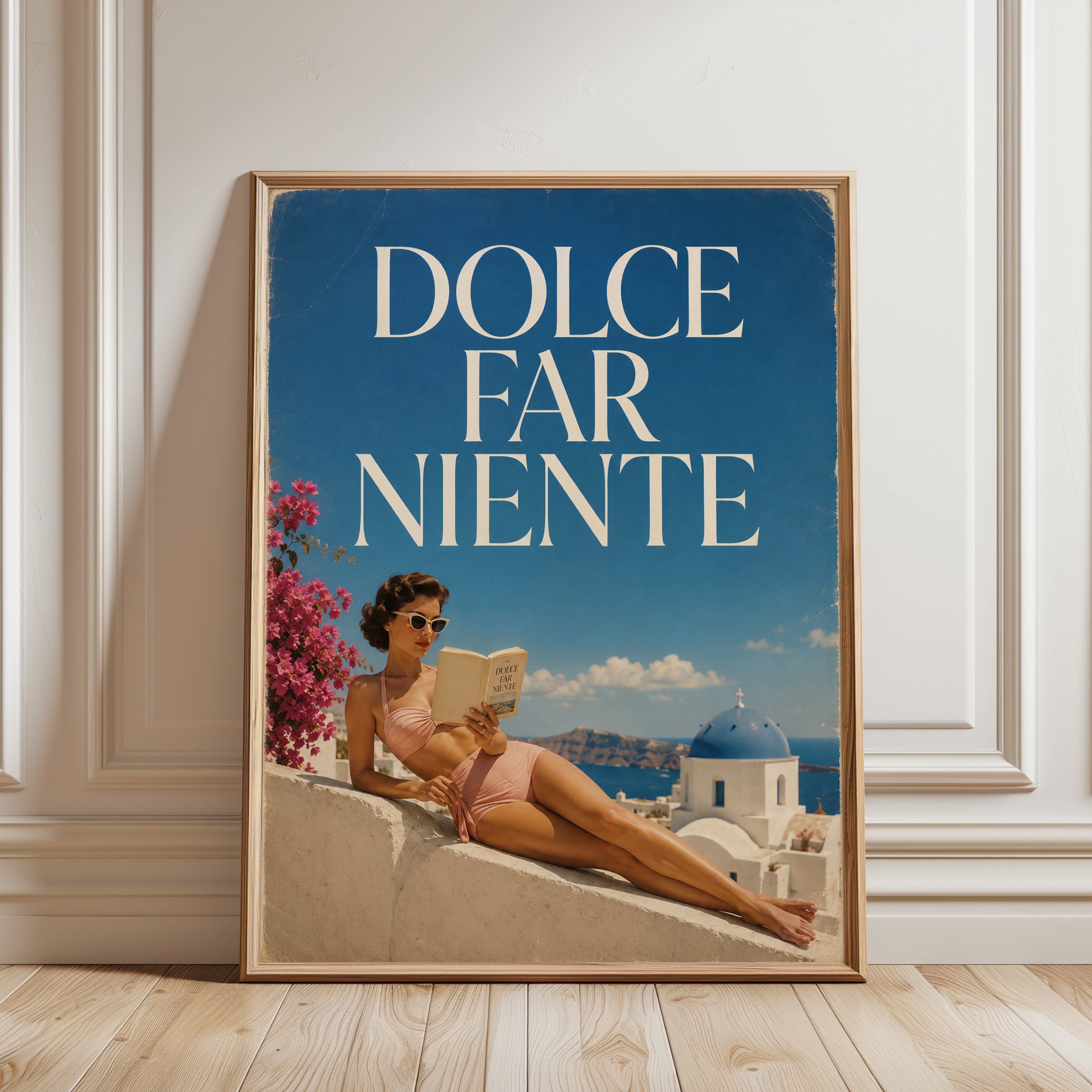 Dolce Far Niente Vintage Poster: Italian Riviera Travel Art Print - framed detail
