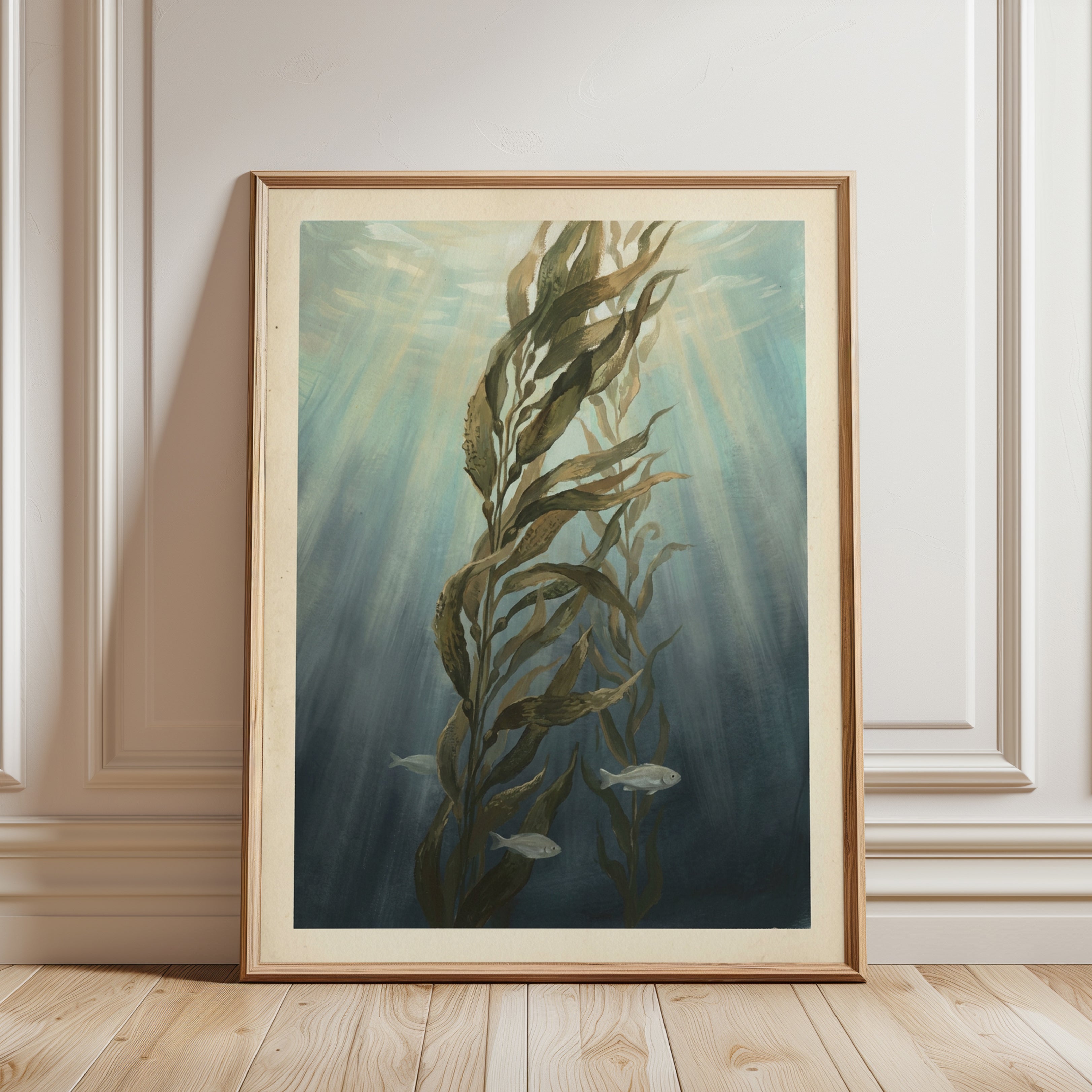 Underwater Kelp Forest Art Print: Vintage Marine Botanical - framed detail