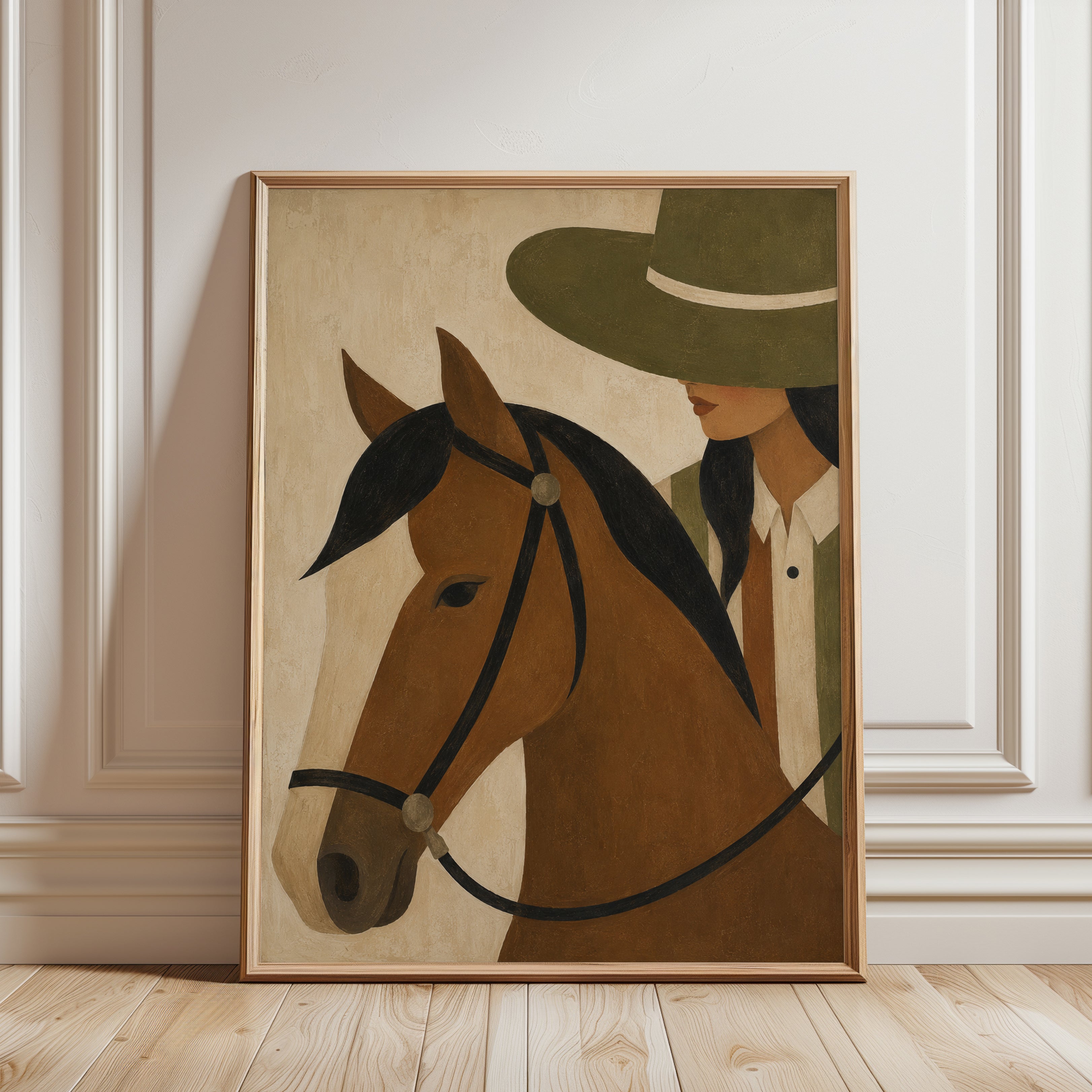 Horse and Rider Print – Equestrian Wall Art - framed detail