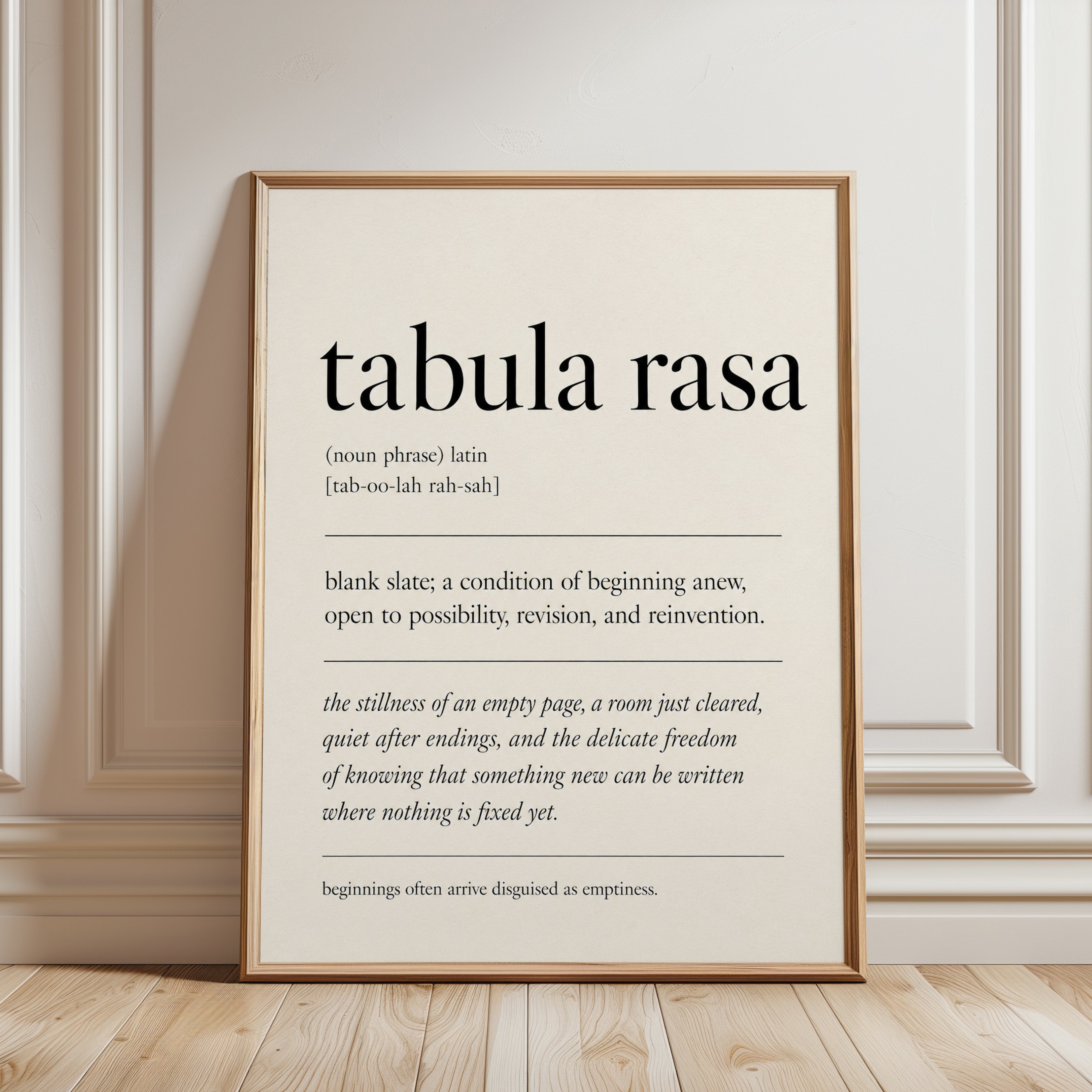 Tabula Rasa Definition Print: Minimalist Typography Wall Art - framed detail