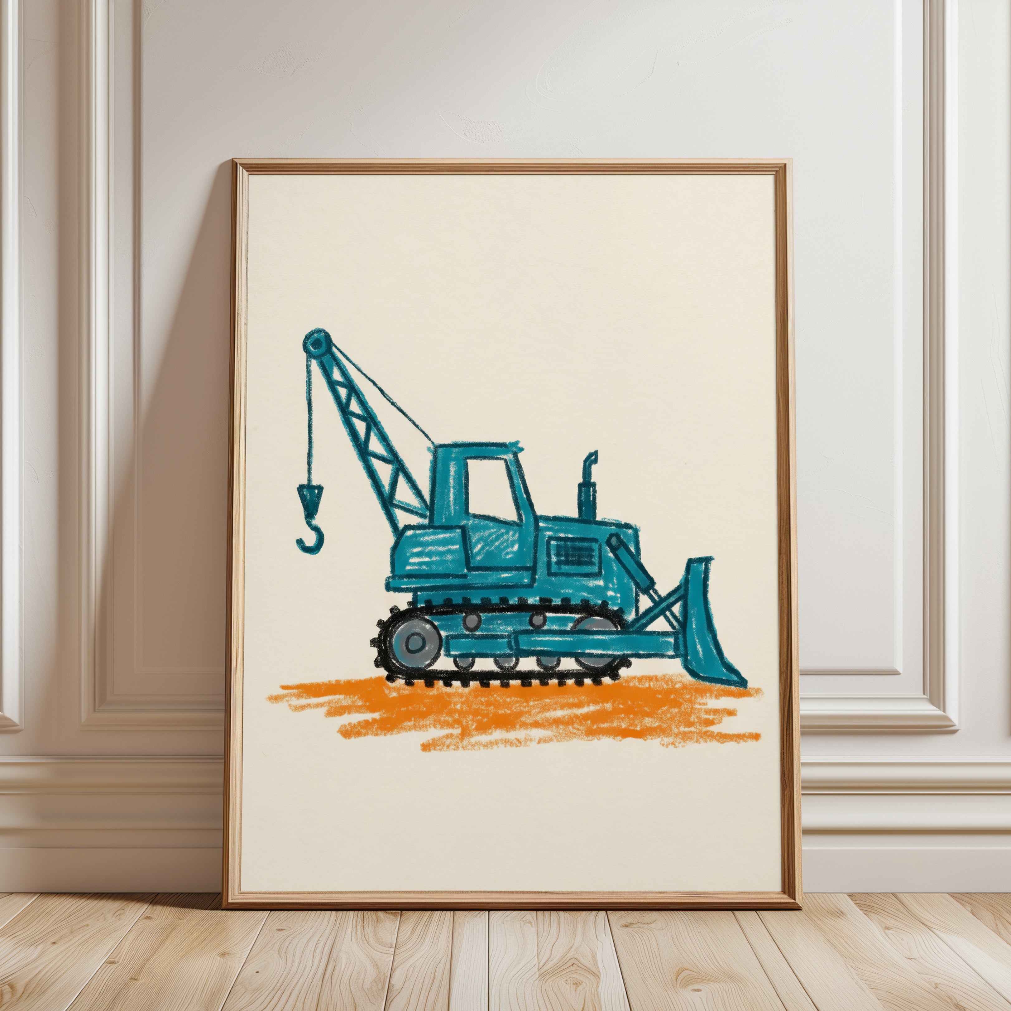 Construction Truck Wall Art – Crane Nursery Print - framed detail