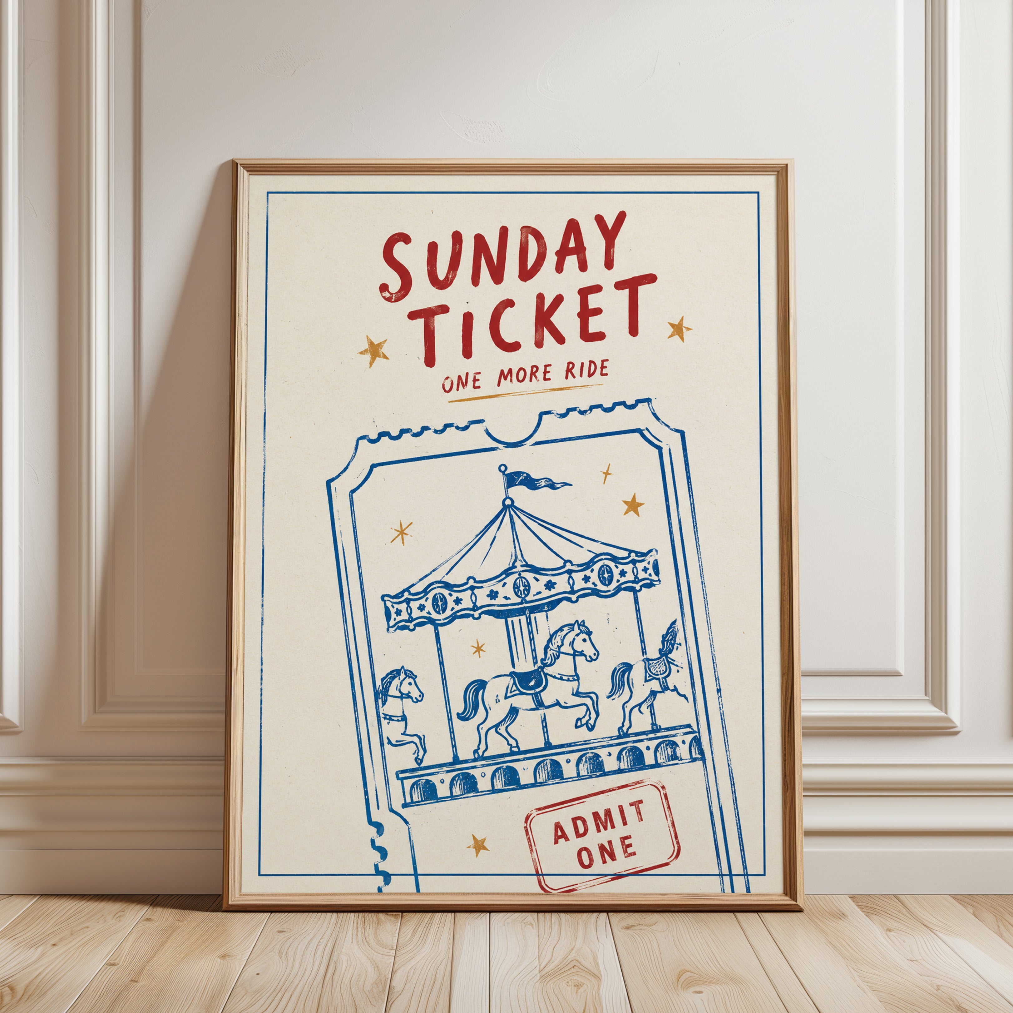 Vintage Carousel Poster – Retro Carnival Print - framed detail