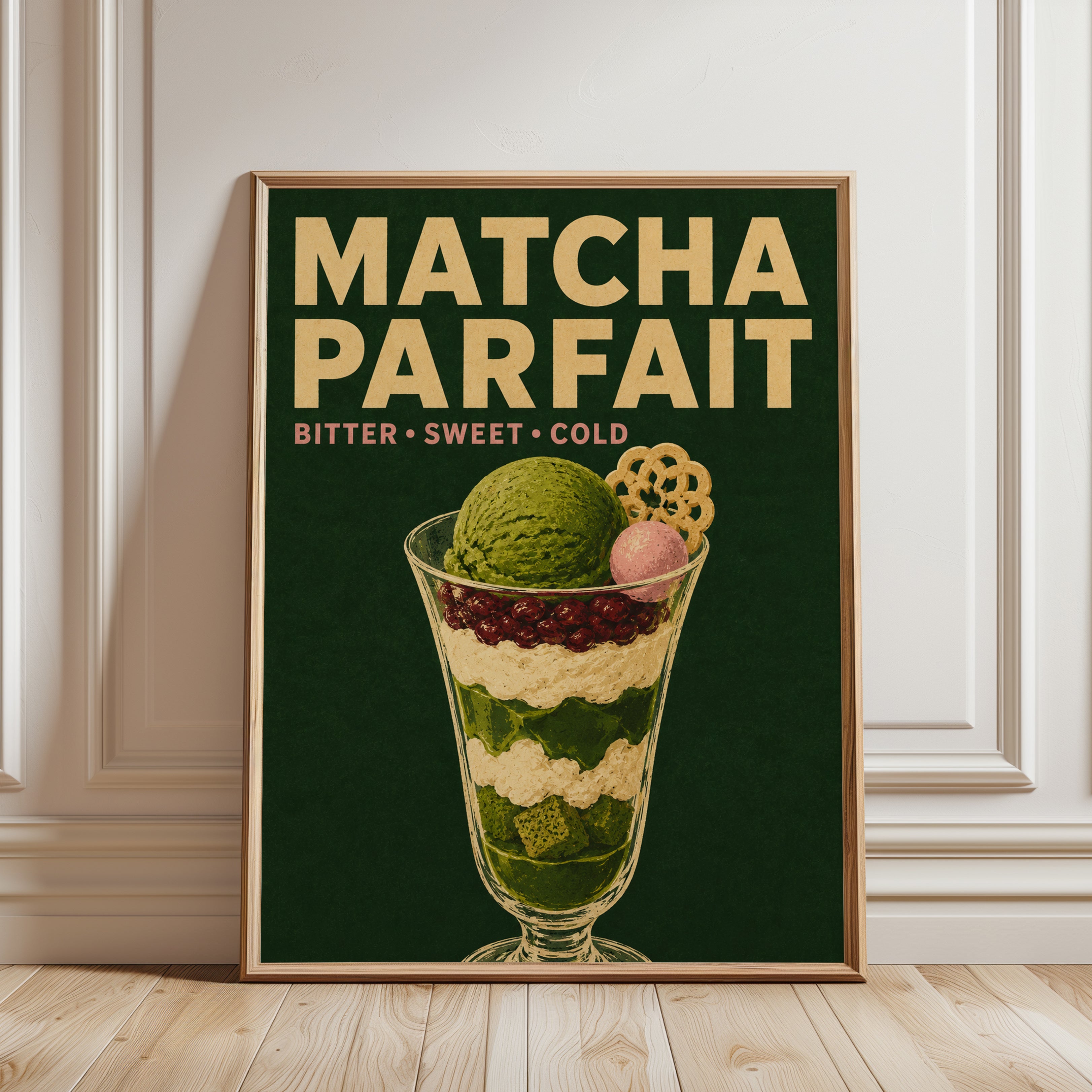 Matcha Parfait Poster – Japanese Dessert Print - framed detail