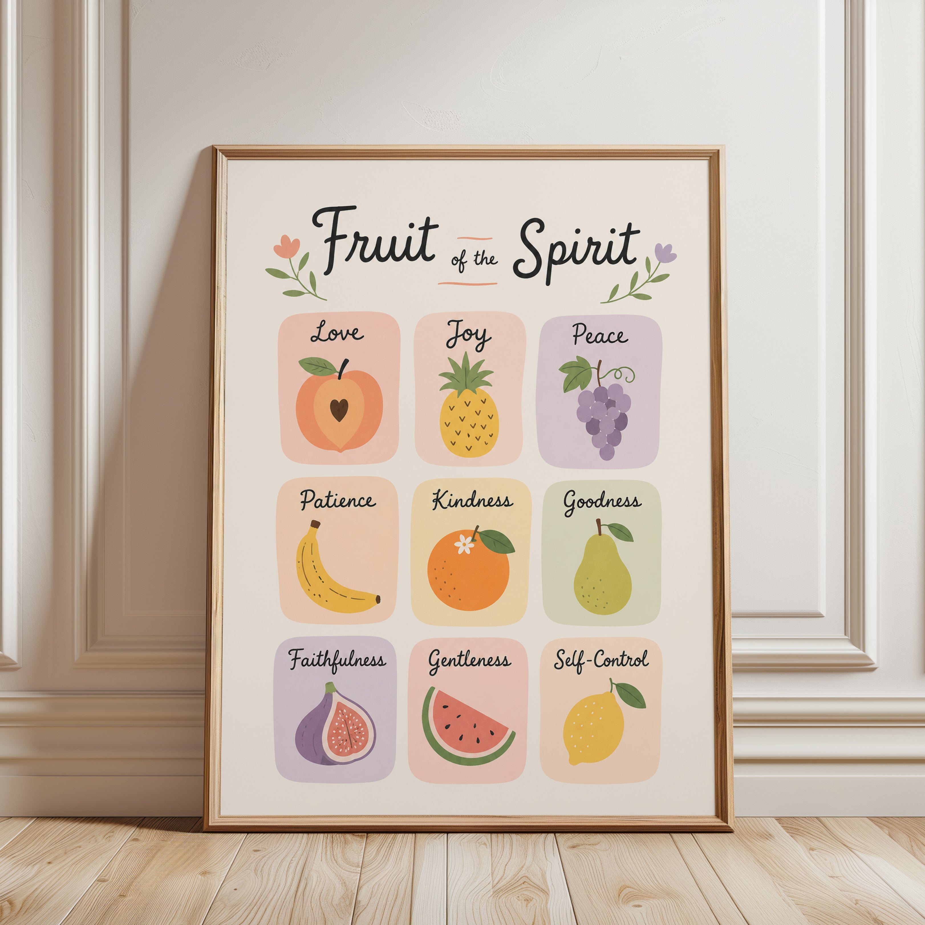 Fruit of the Spirit Wall Art – Pastel Fruits - framed detail