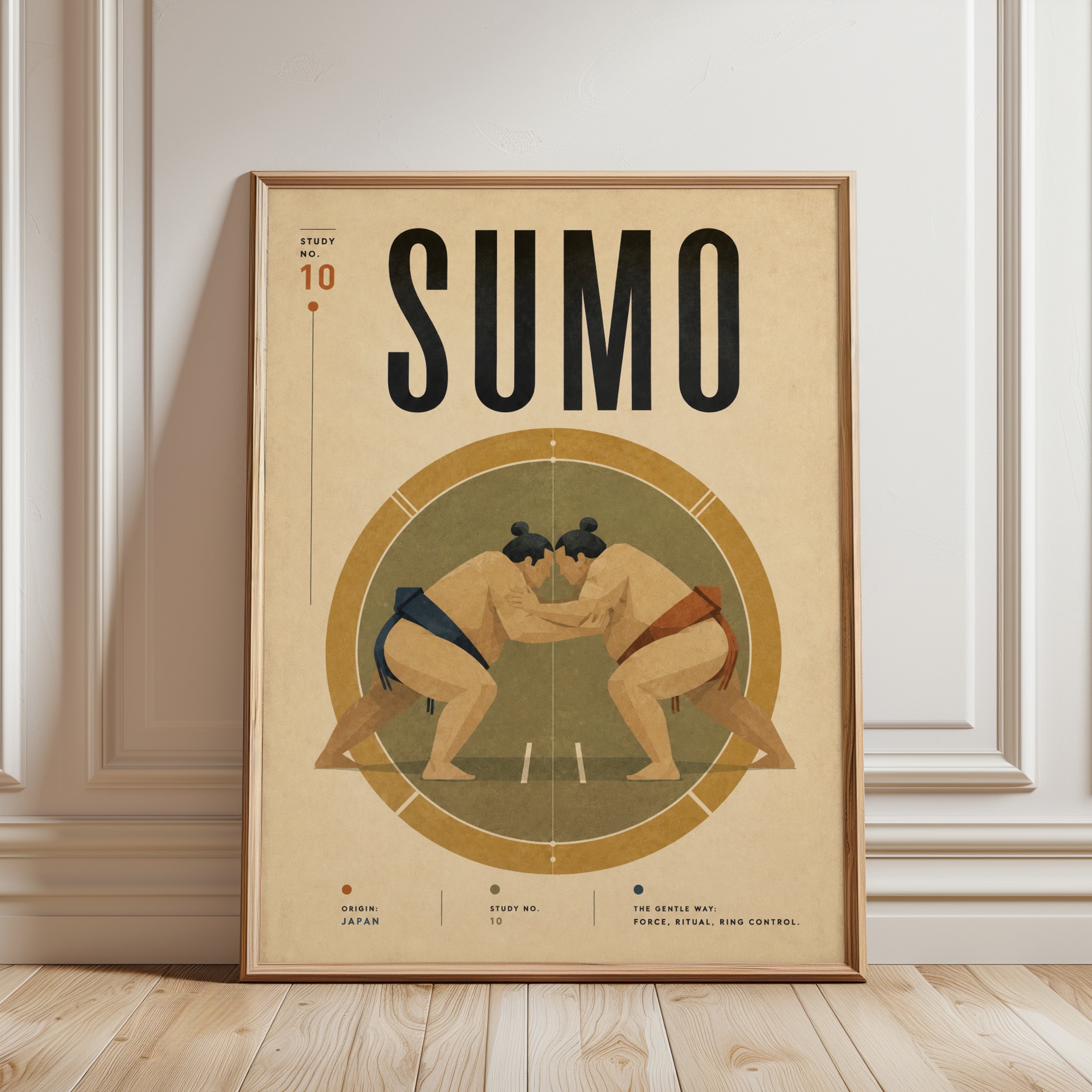 Sumo Wrestling Poster: Vintage Japanese Sports Art Print - framed detail