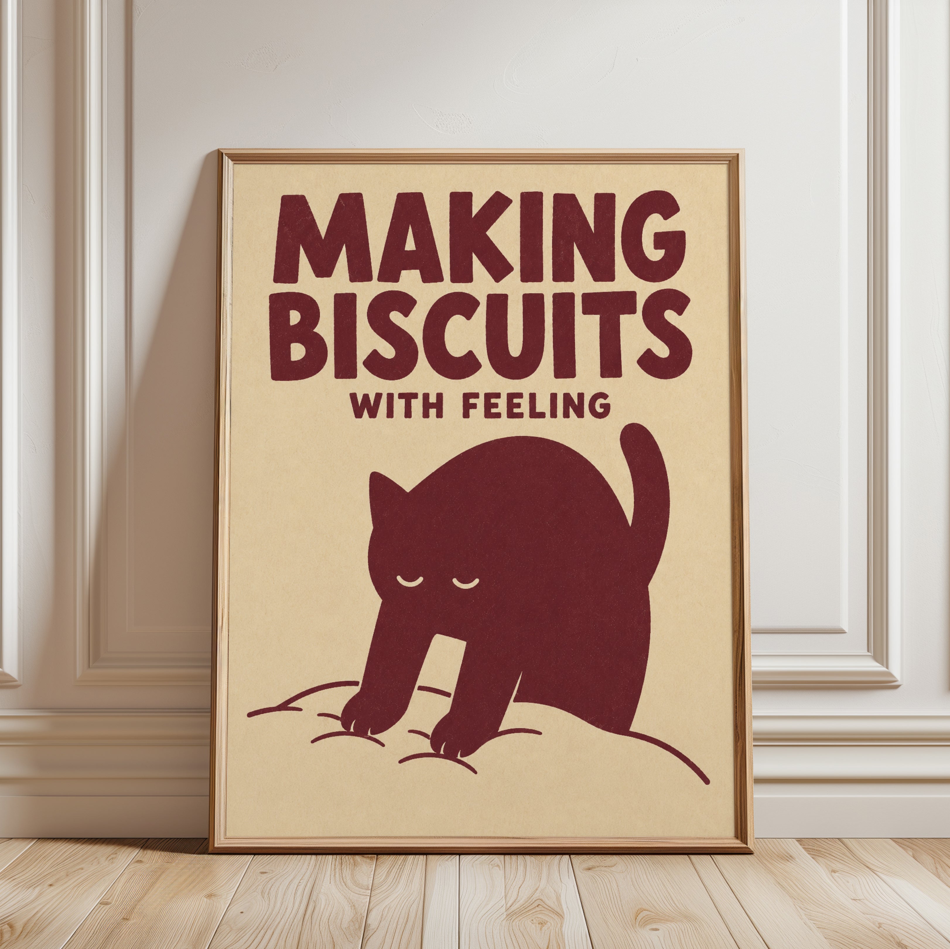 Funny Cat Poster – Making Biscuits With Feeling - framed detail