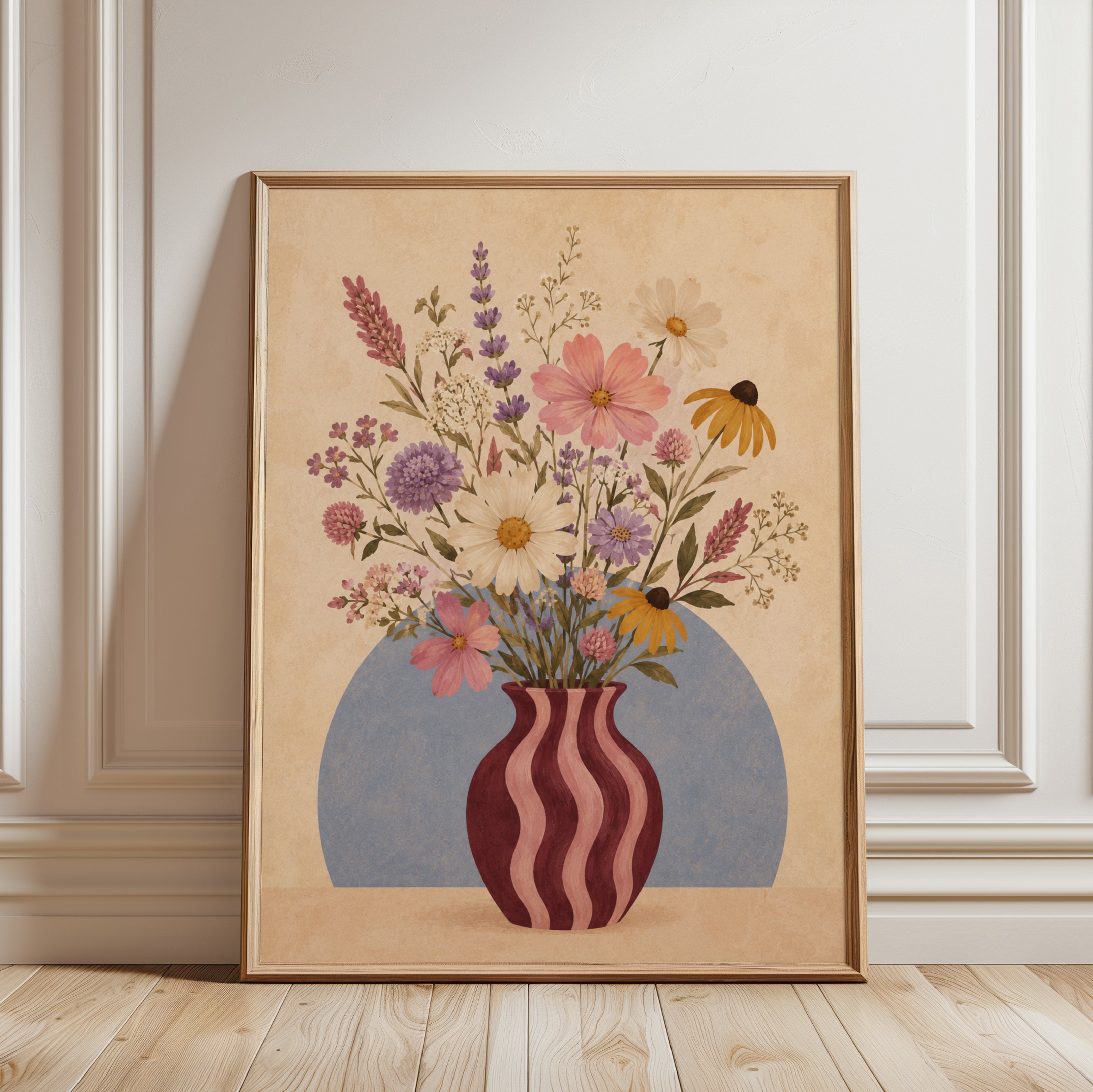 Wildflower Vase Print – Vintage Floral Wall Art - framed detail