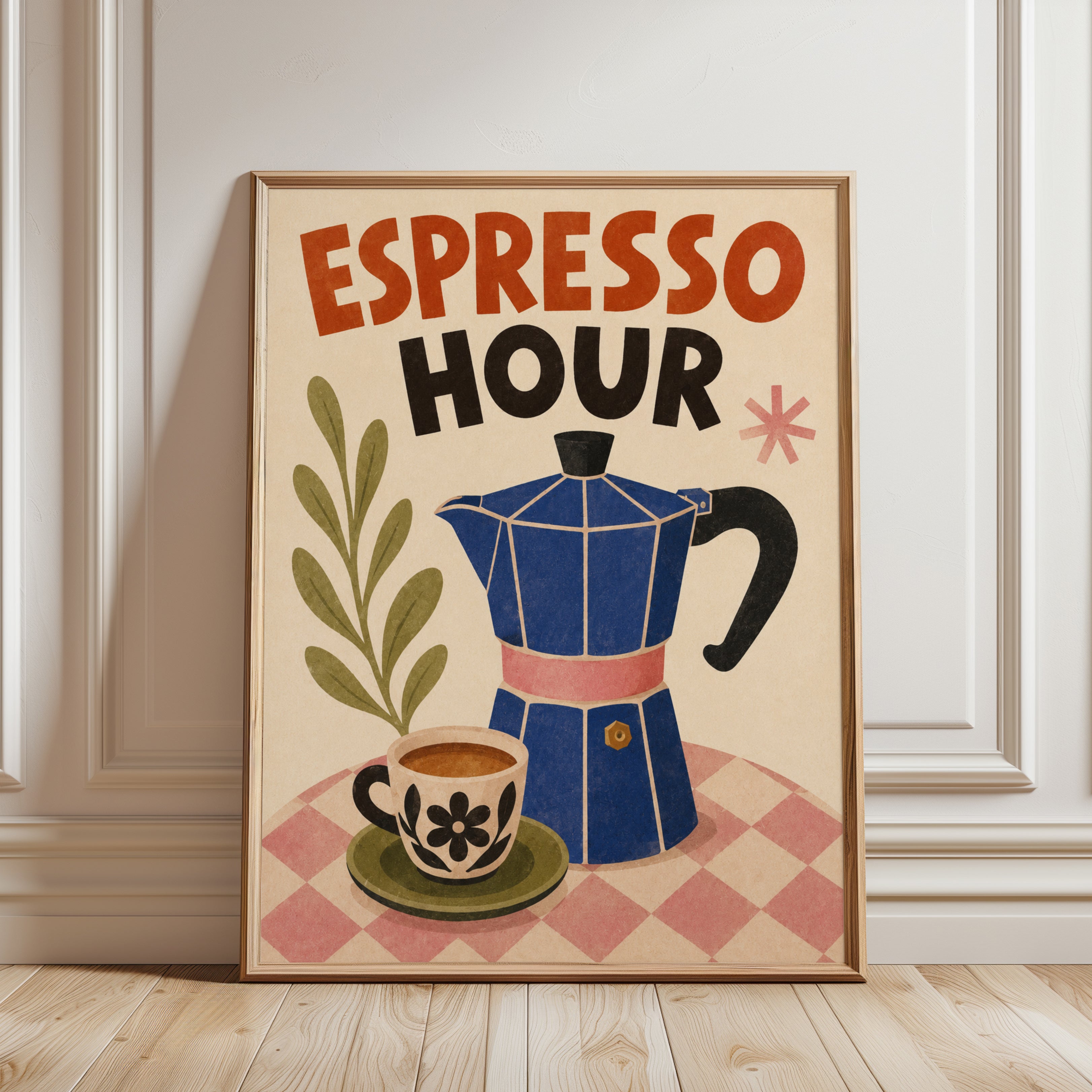 Espresso Hour Retro Cafe Poster - framed detail