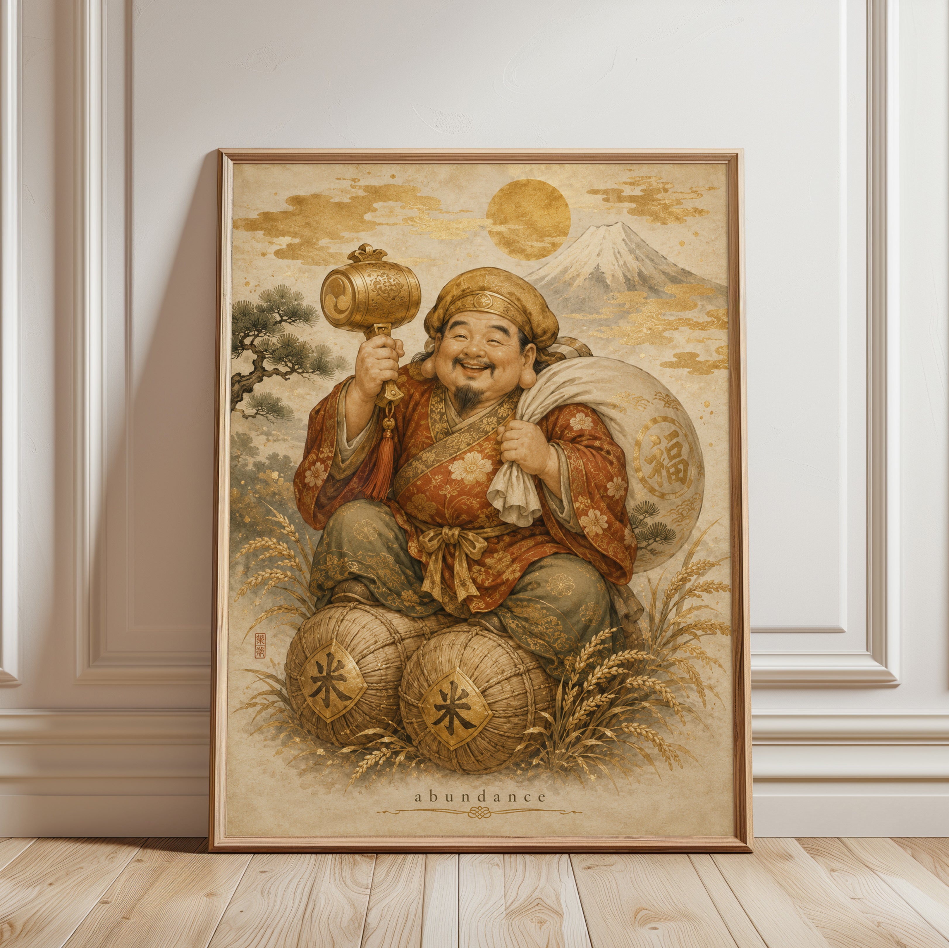 Japanese God Wall Art – Abundance Print - framed detail