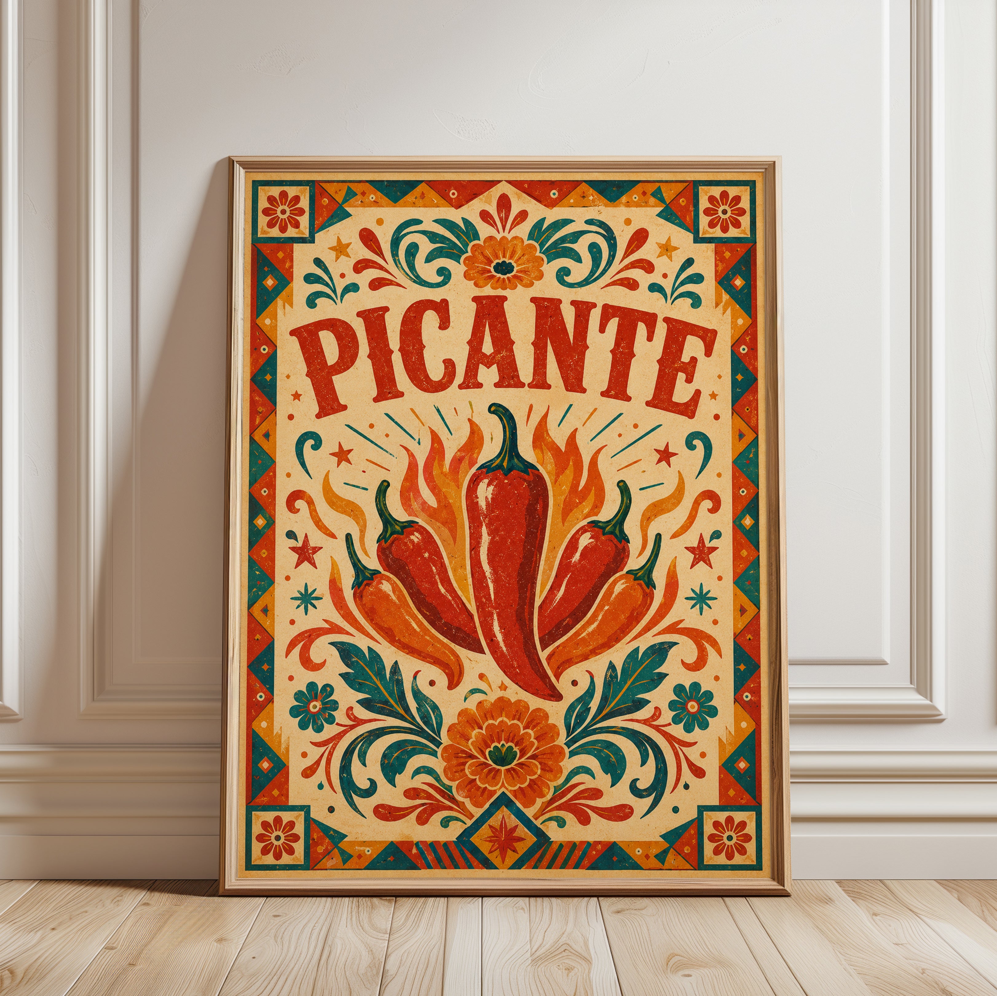 Picante Chili Pepper Print - framed detail