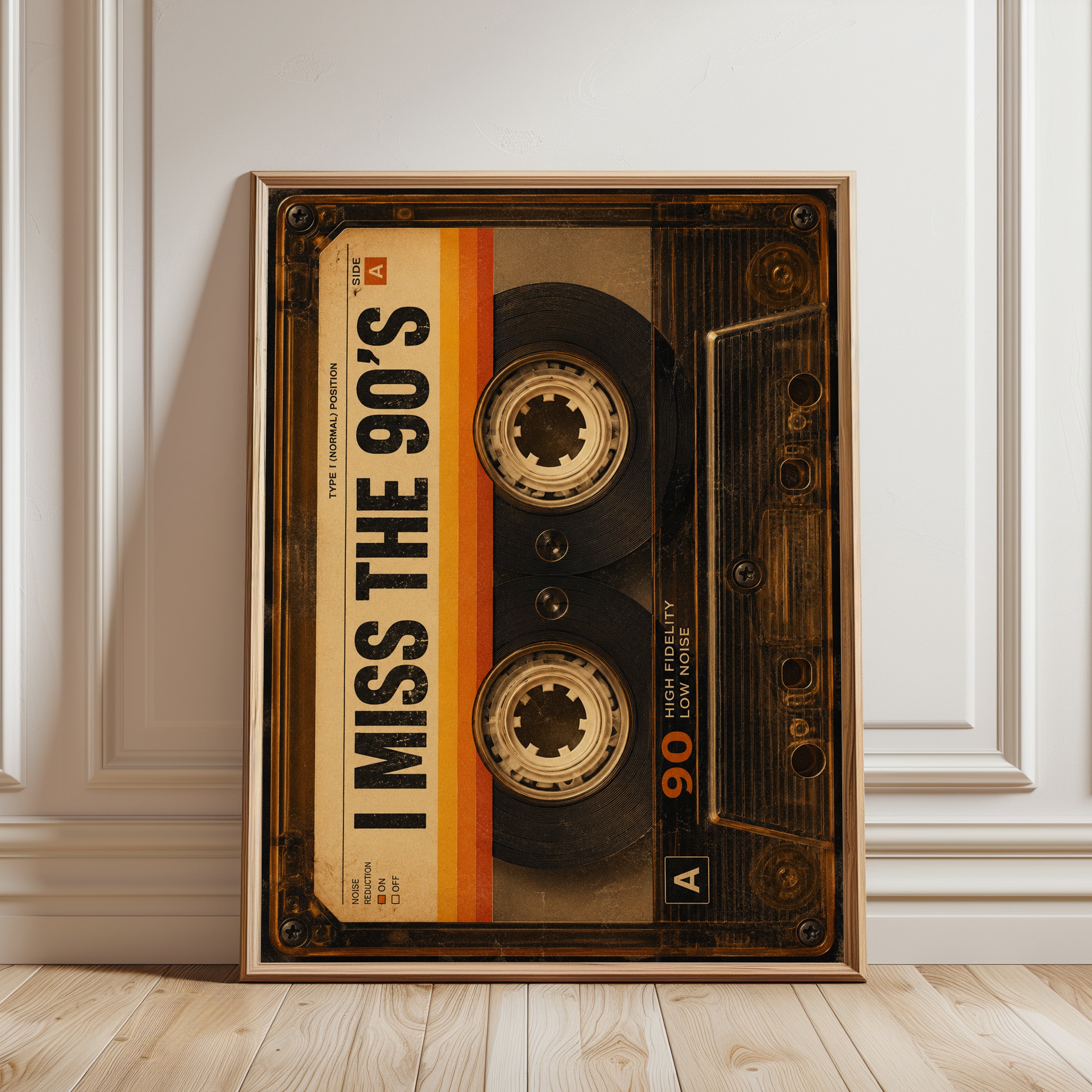 Vintage Cassette Tape Print: I Miss The 90s Retro Wall Art - framed detail