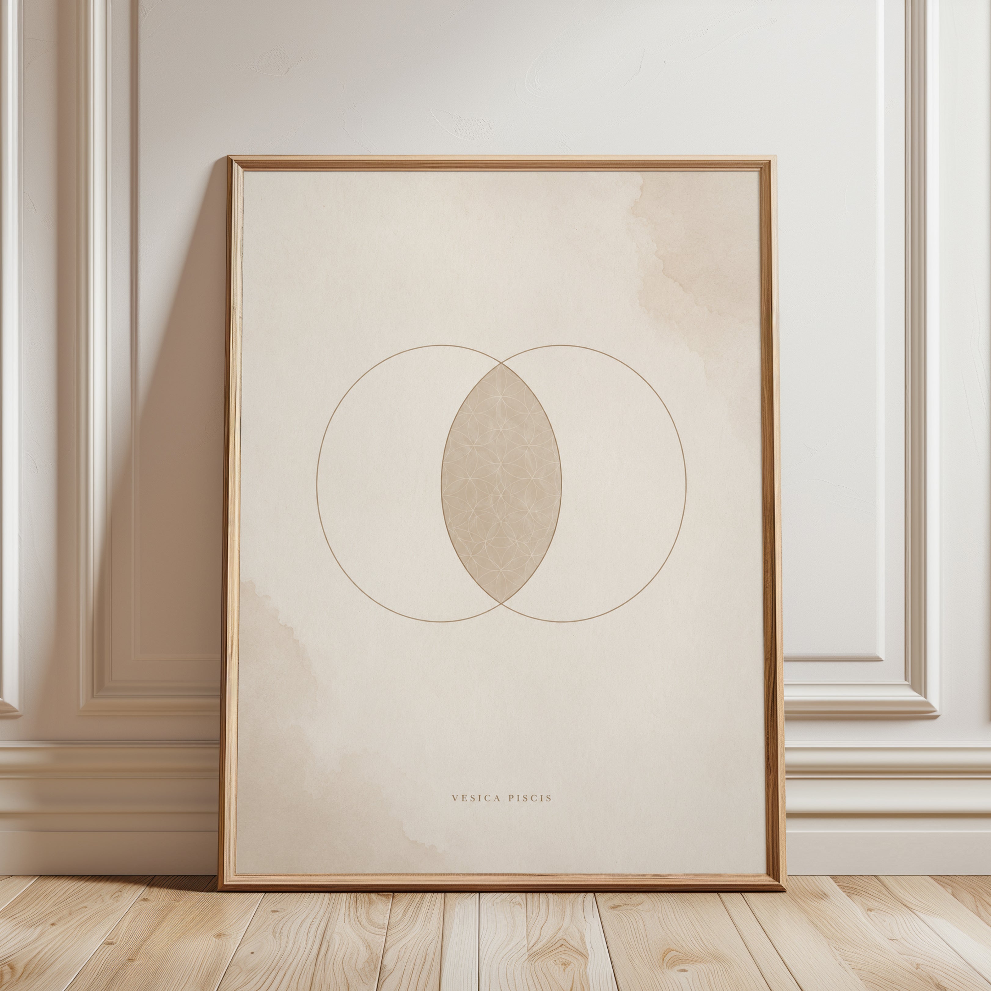 Sacred Geometry Print: Vesica Piscis Symbol (Minimalist Neutral Art) - framed detail