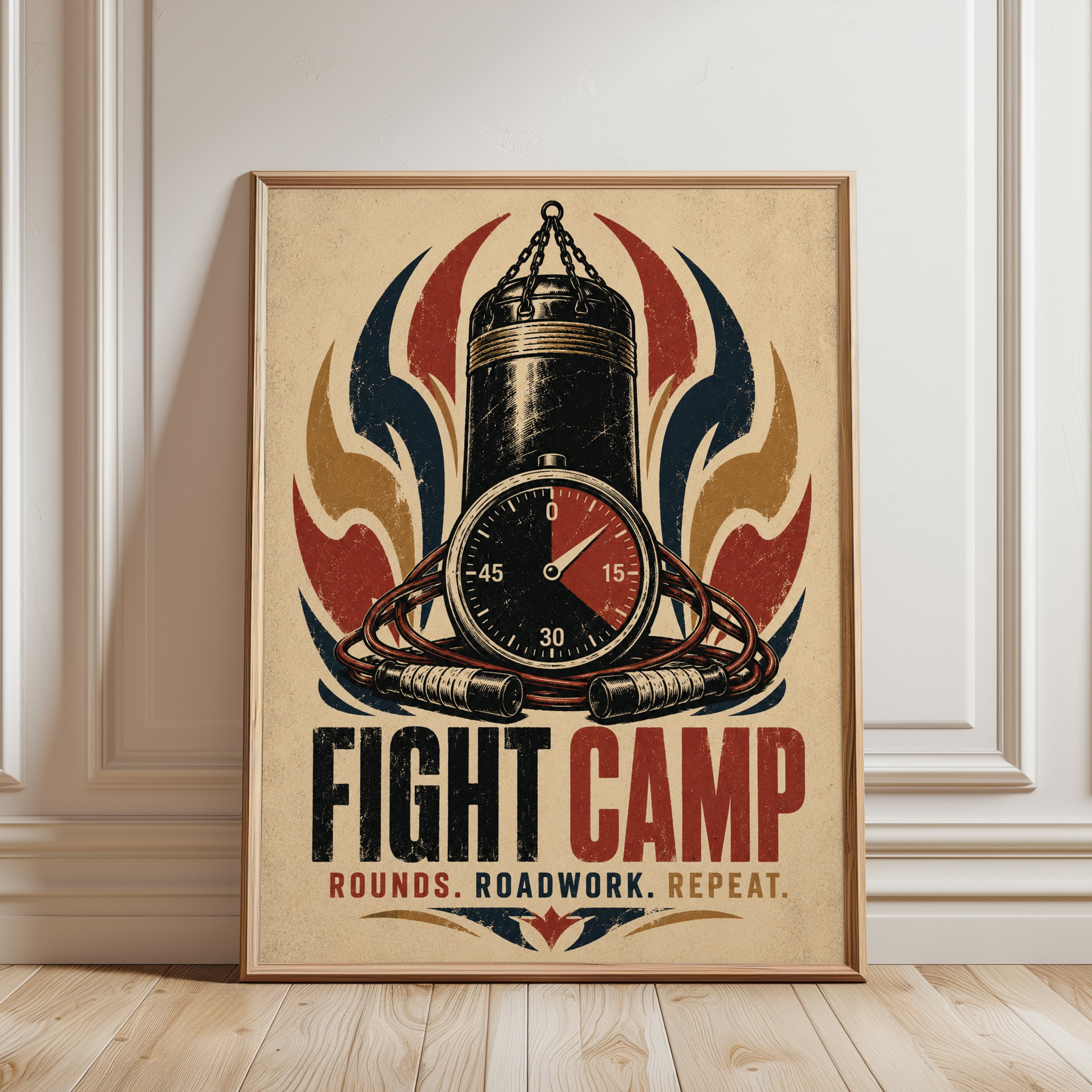 Fight Camp Boxing Poster: Vintage Propaganda Style Art Print - framed detail