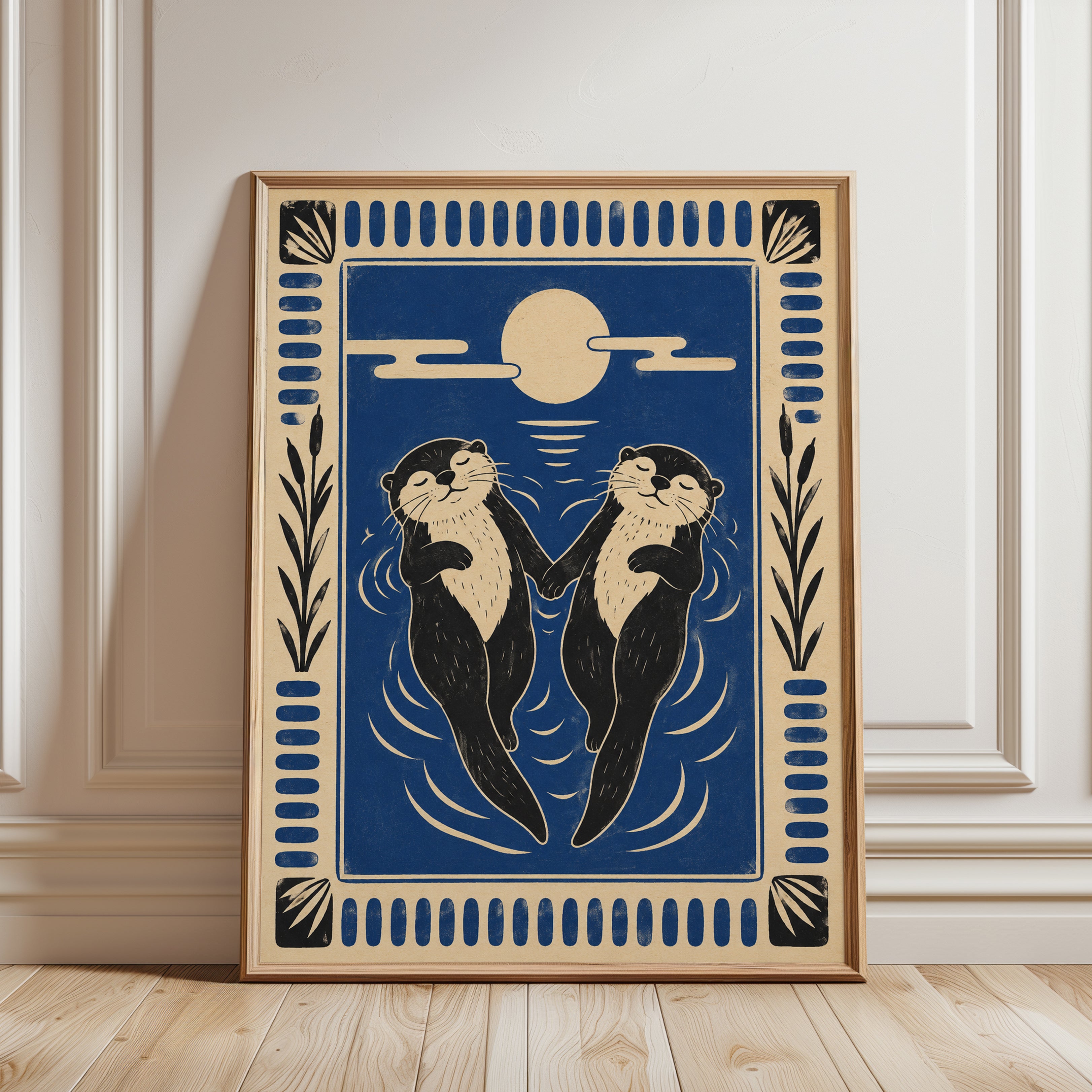 Otter Wall Art – Folk Art Animal Print - framed detail