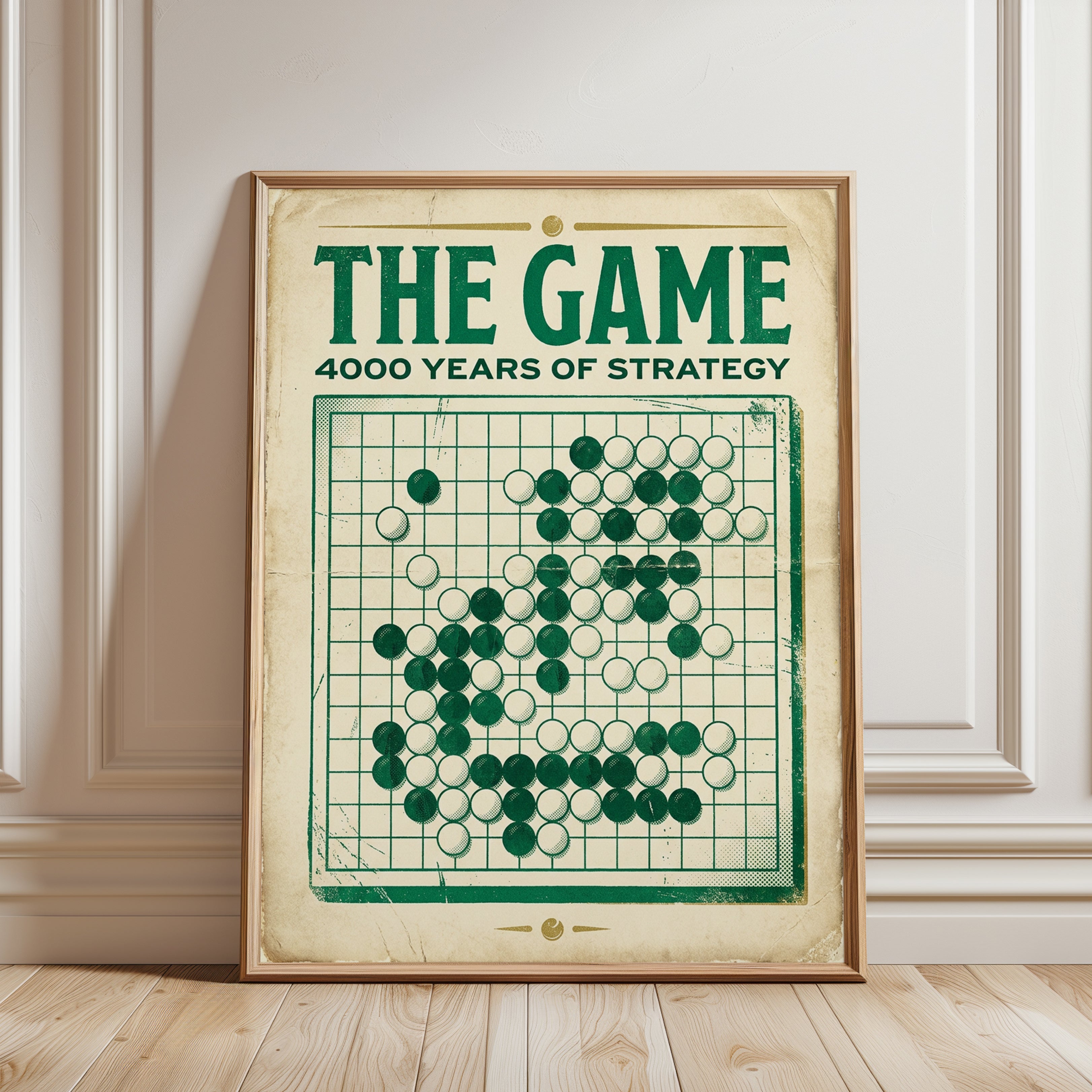 Go Game Vintage Poster – 4000 Years Strategy Board Art - framed detail