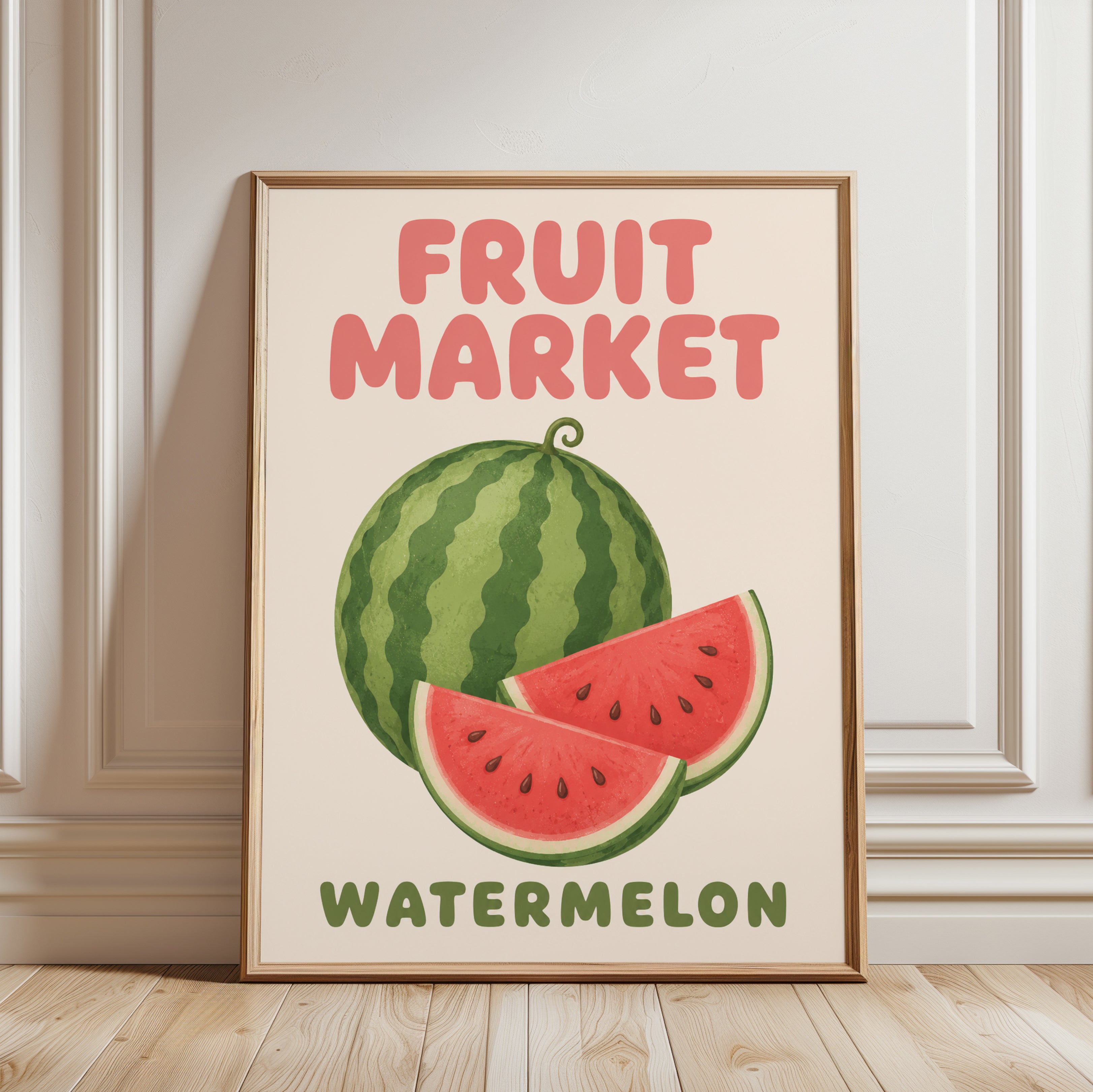Watermelon Kitchen Print – Fruit Market Wall Art - framed detail