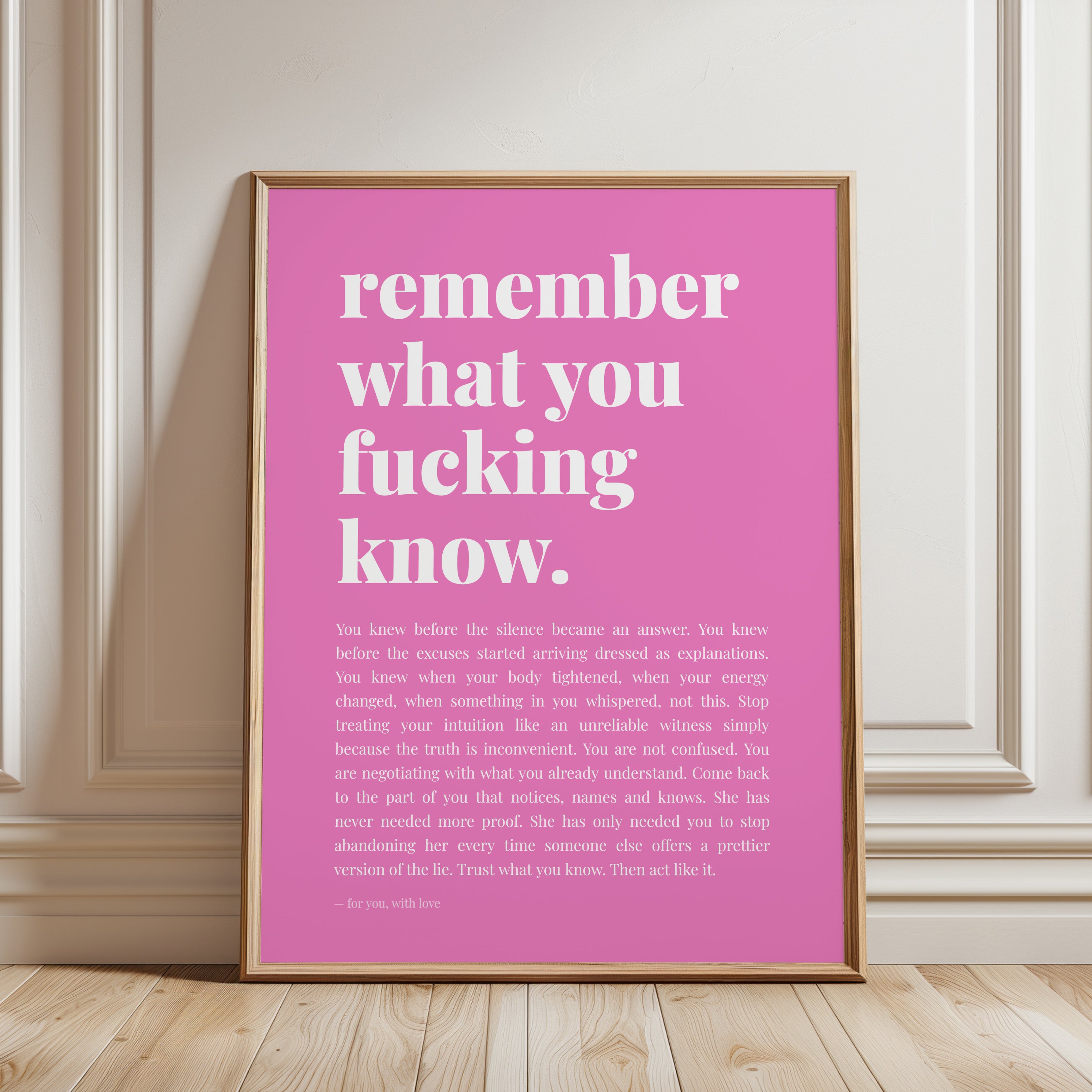 Remember What You Know: Pink Motivational Typography Poster - framed detail