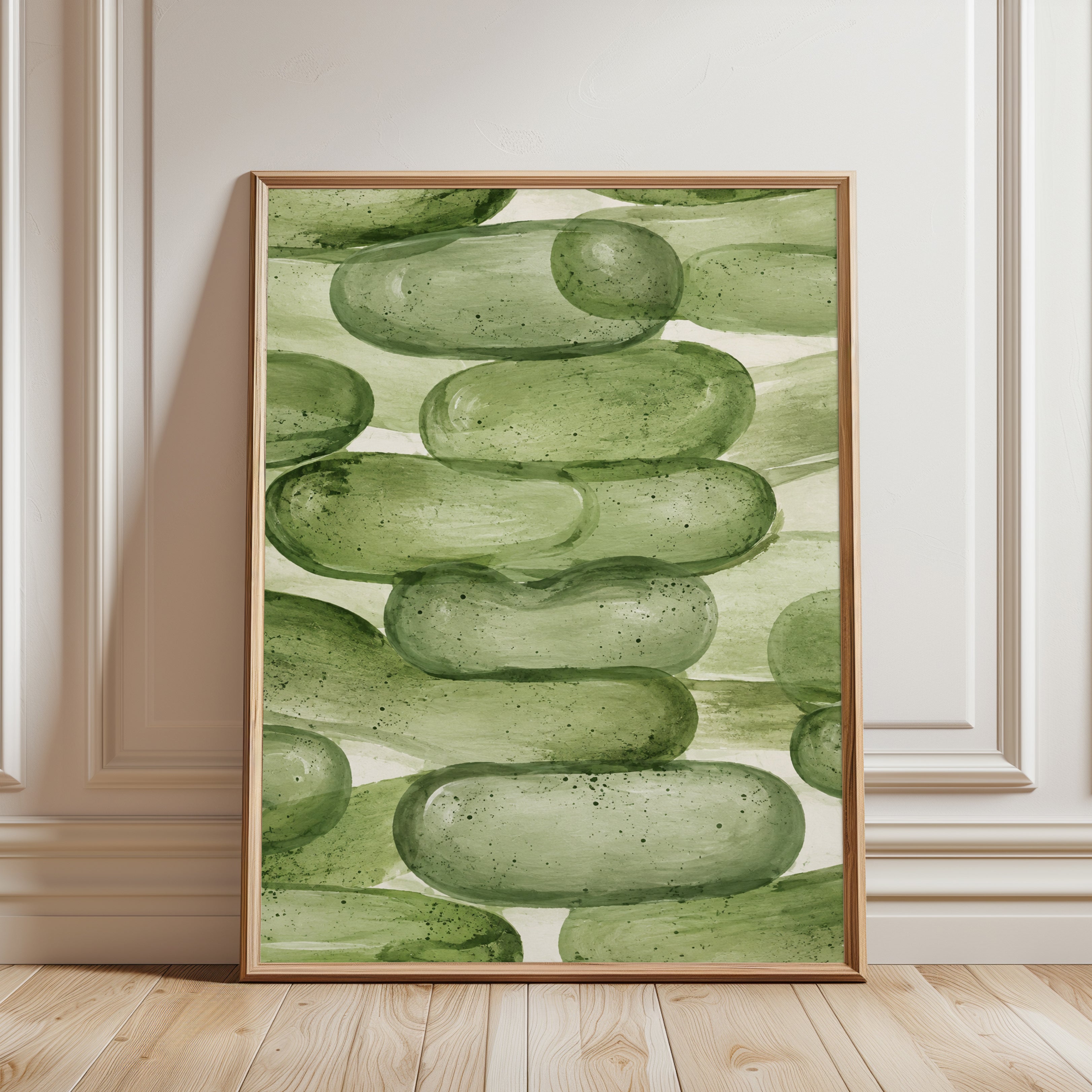 Watercolor Cucumber Kitchen Print - framed detail