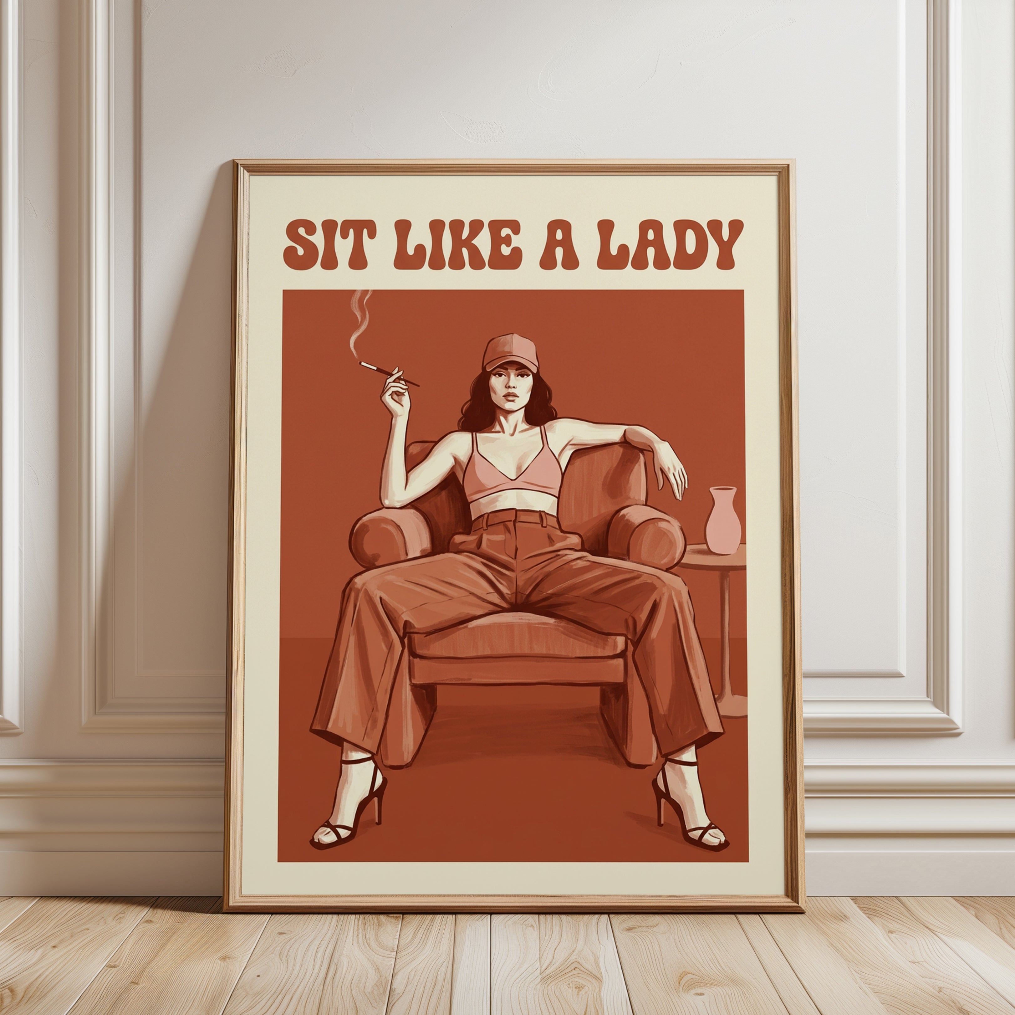 Vintage 70s Woman Print – Feminist Retro Wall Art - framed detail