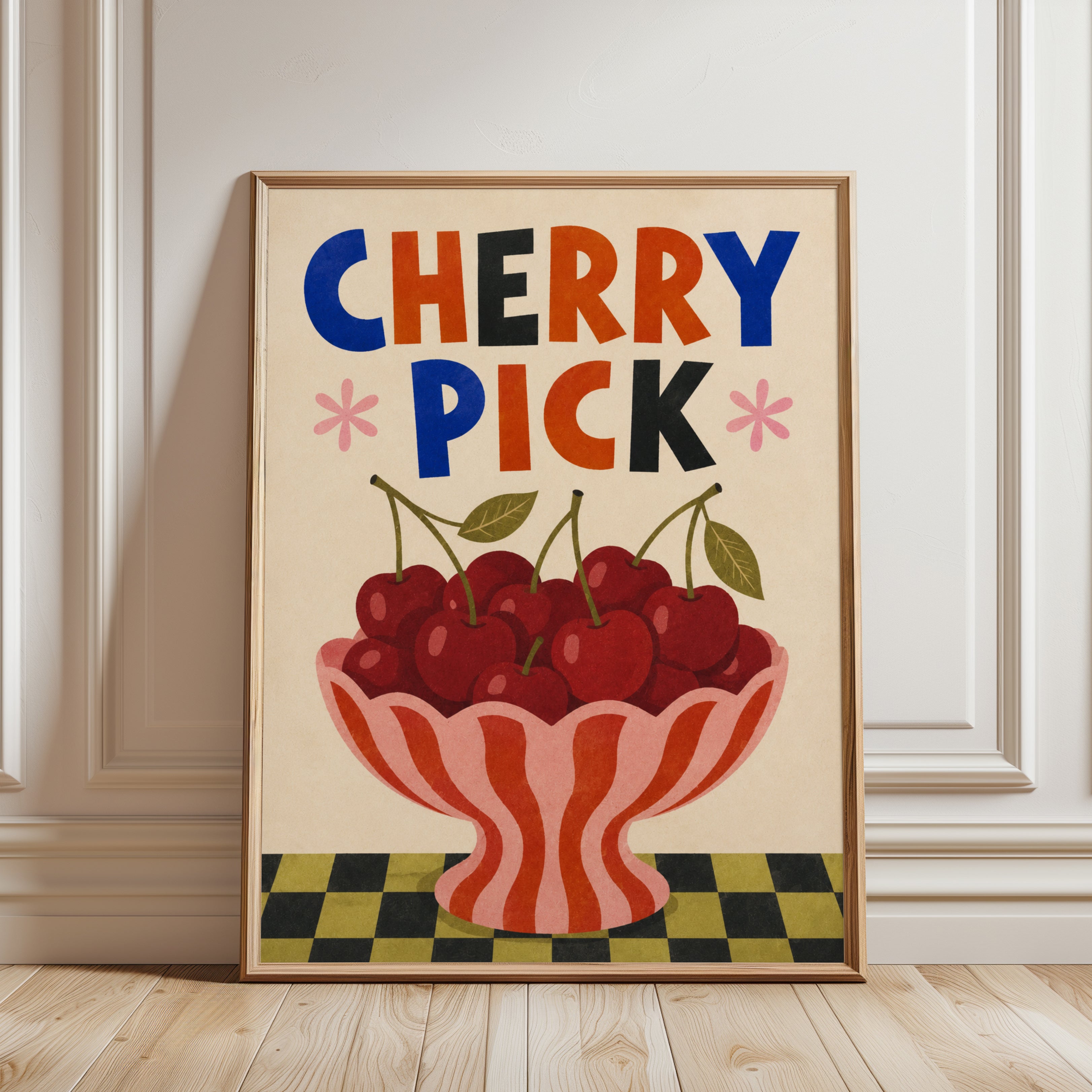 Retro Kitchen Wall Art – Cherry Print - framed detail