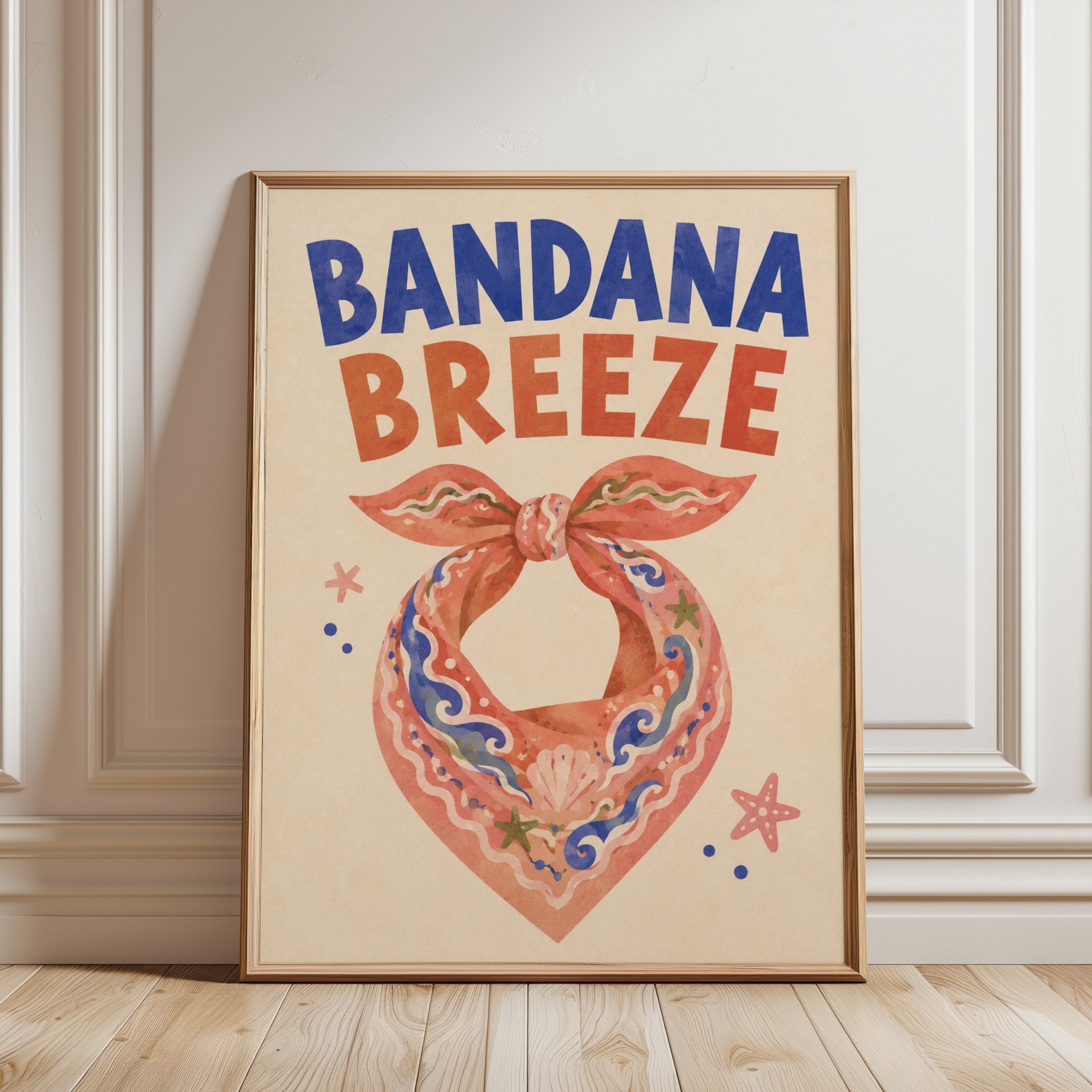Bandana Breeze Print: Retro Folk Art with Coastal Motifs - framed detail