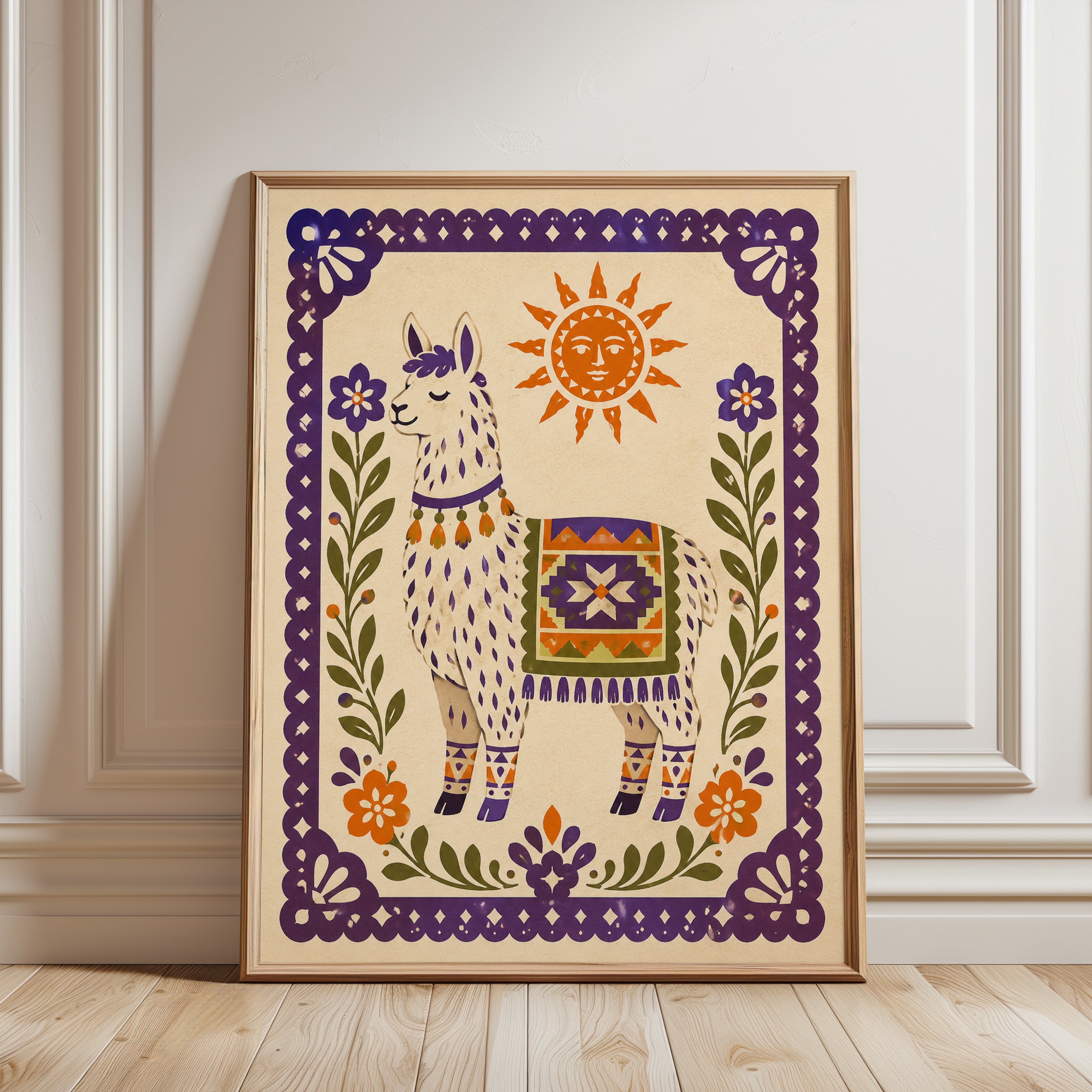 Llama Folk Art Print – Southwestern Wall Art - framed detail