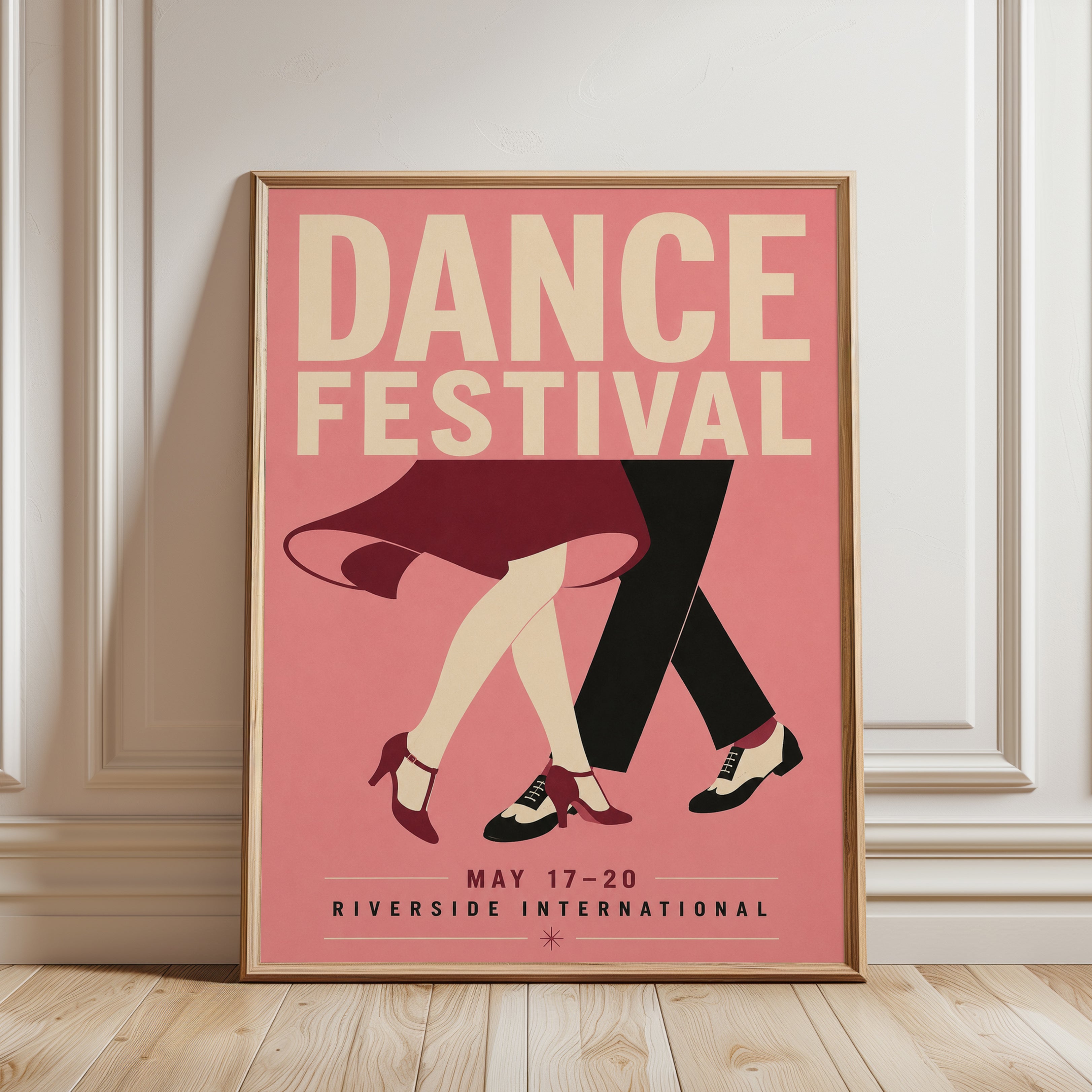 Dance Festival Poster: Retro Mid-Century Pink Art Print - framed detail