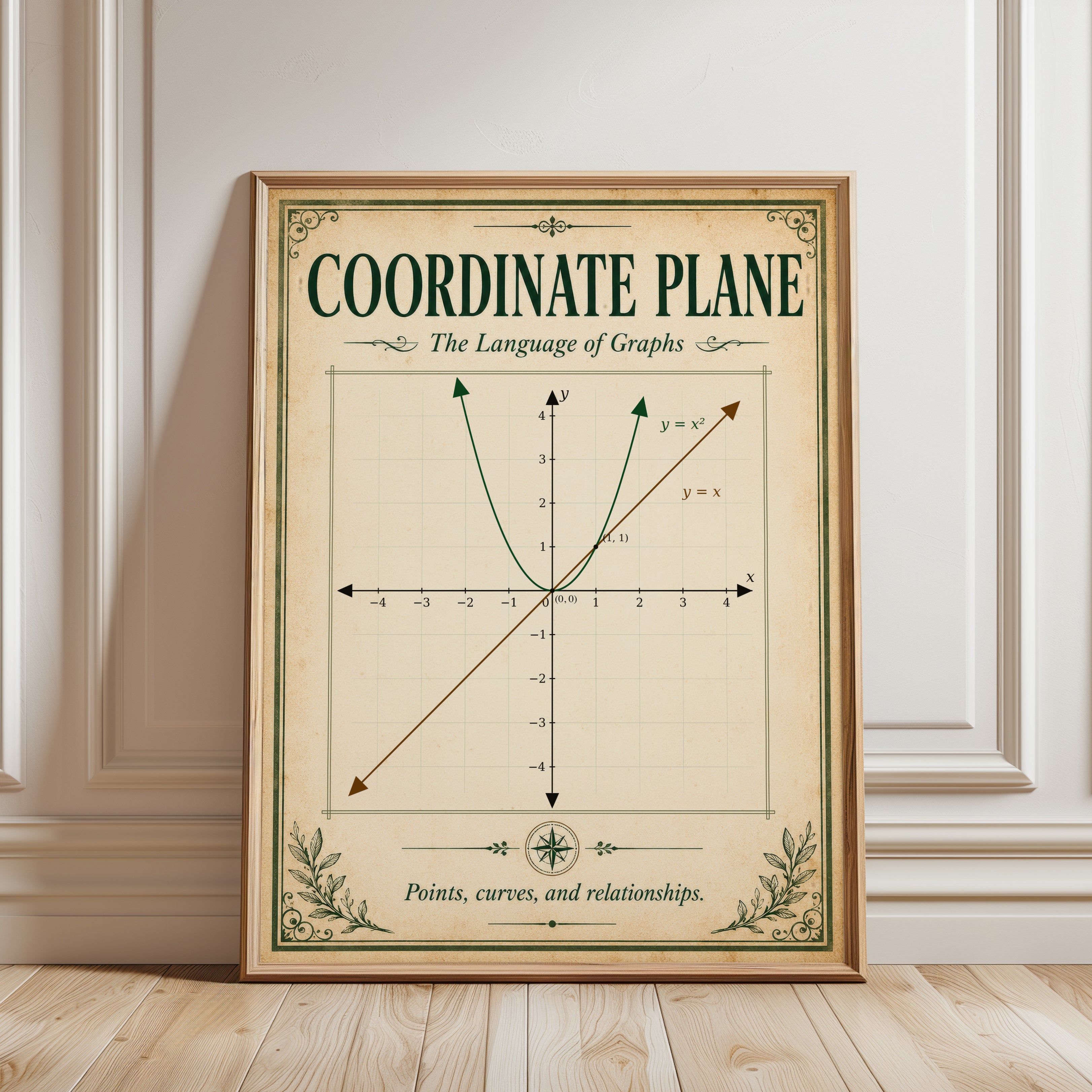 Vintage Math Coordinate Plane Print - framed detail