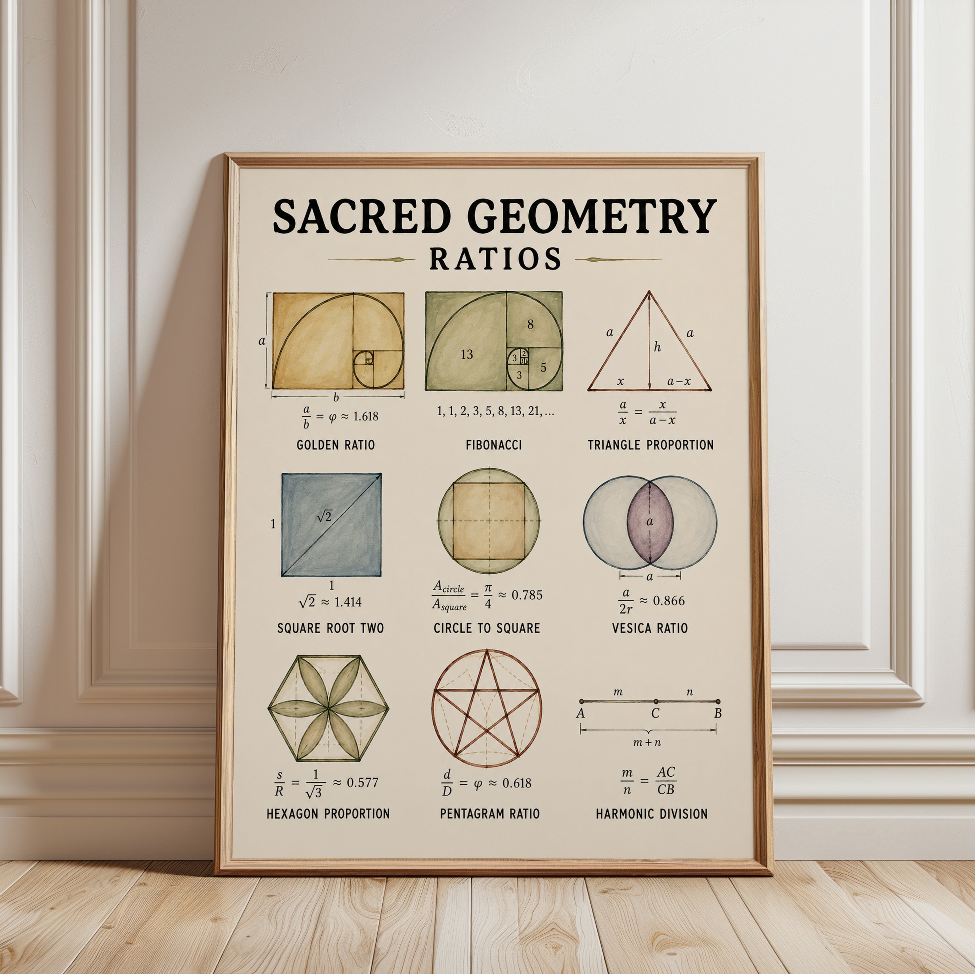 Sacred Geometry Ratios Art Print: Educational Mathematical Design - framed detail
