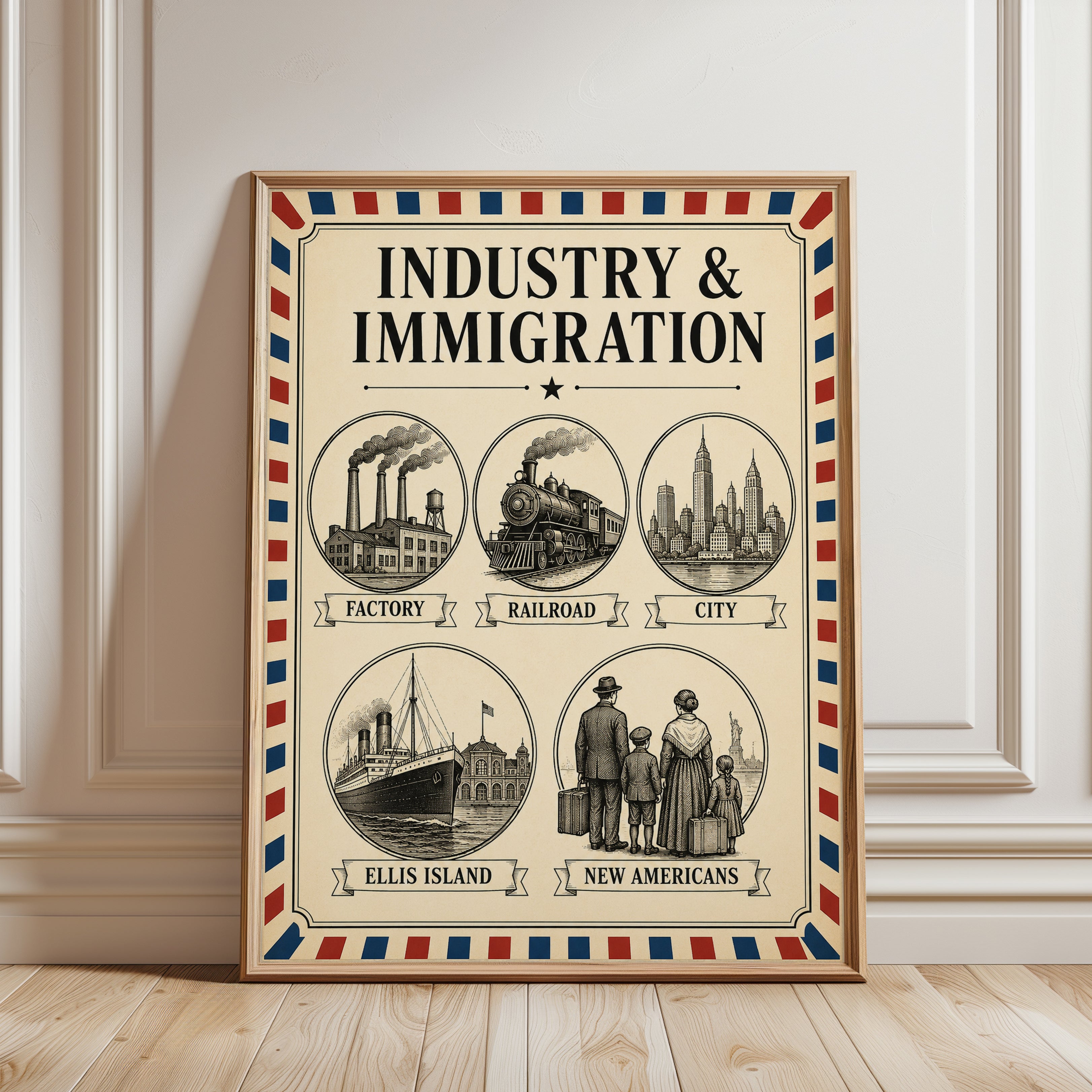 Immigration Poster – American History Wall Art - framed detail