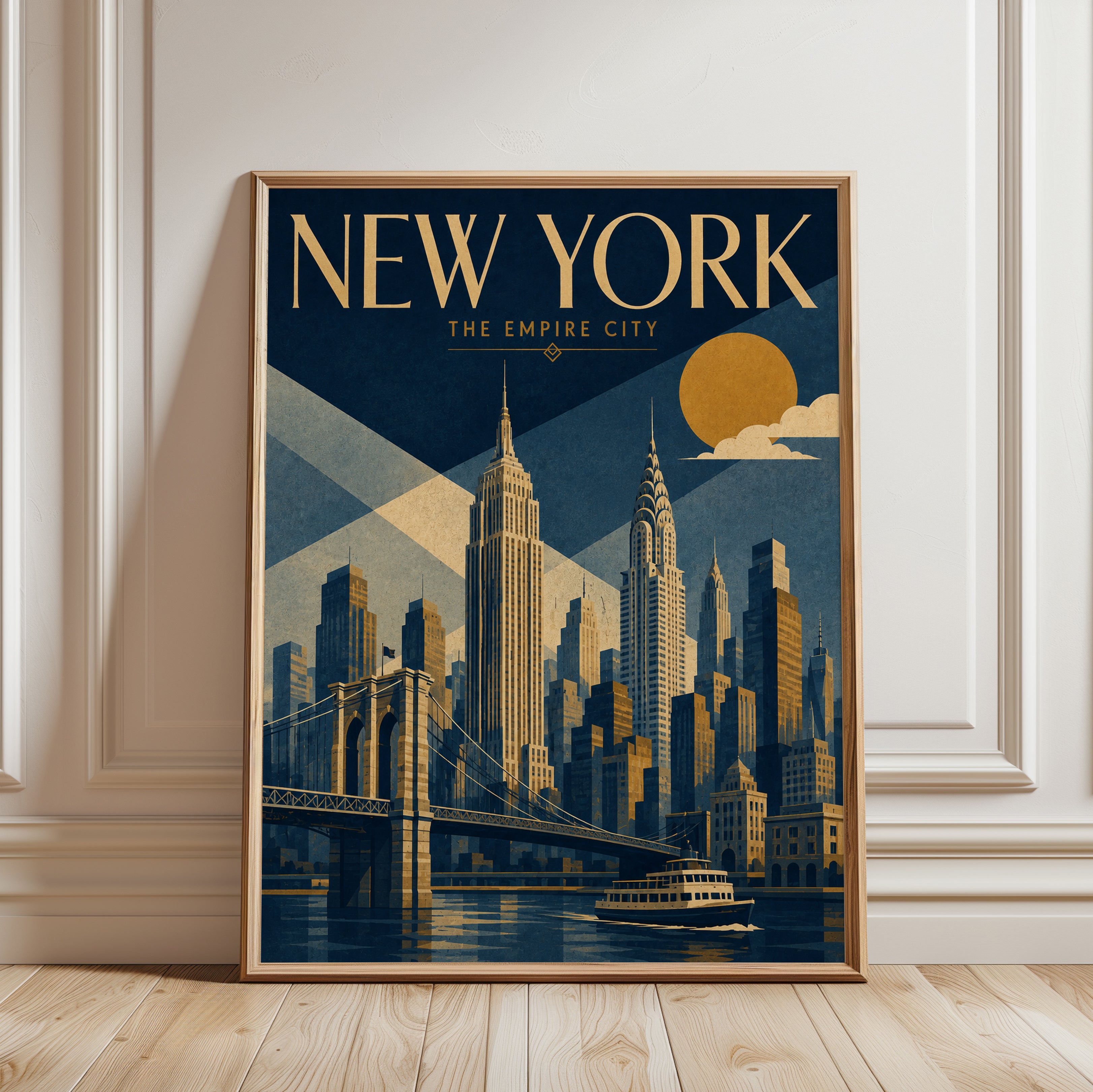 New York Travel Poster – Art Deco City Print - framed detail