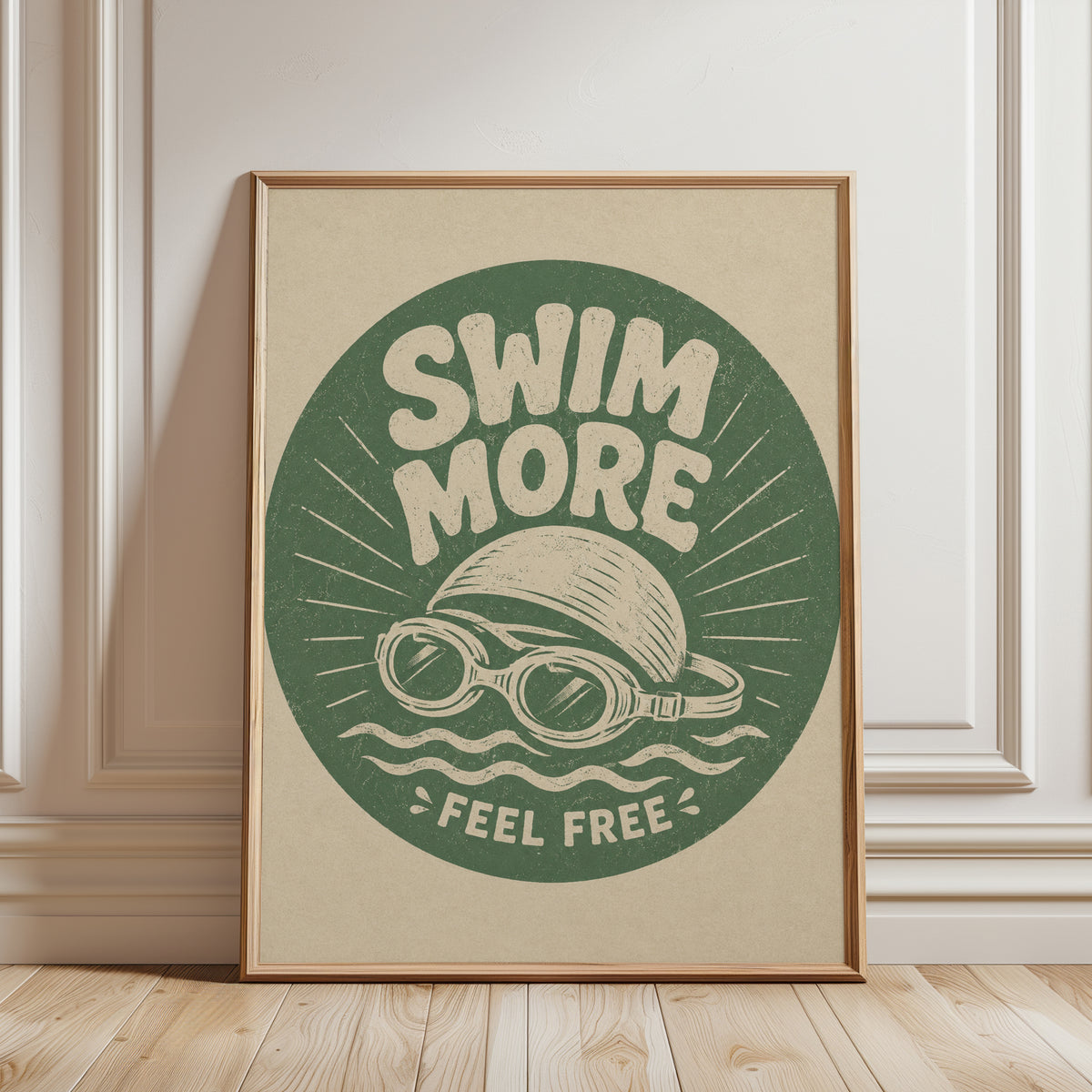 Retro Swimming Print - framed detail