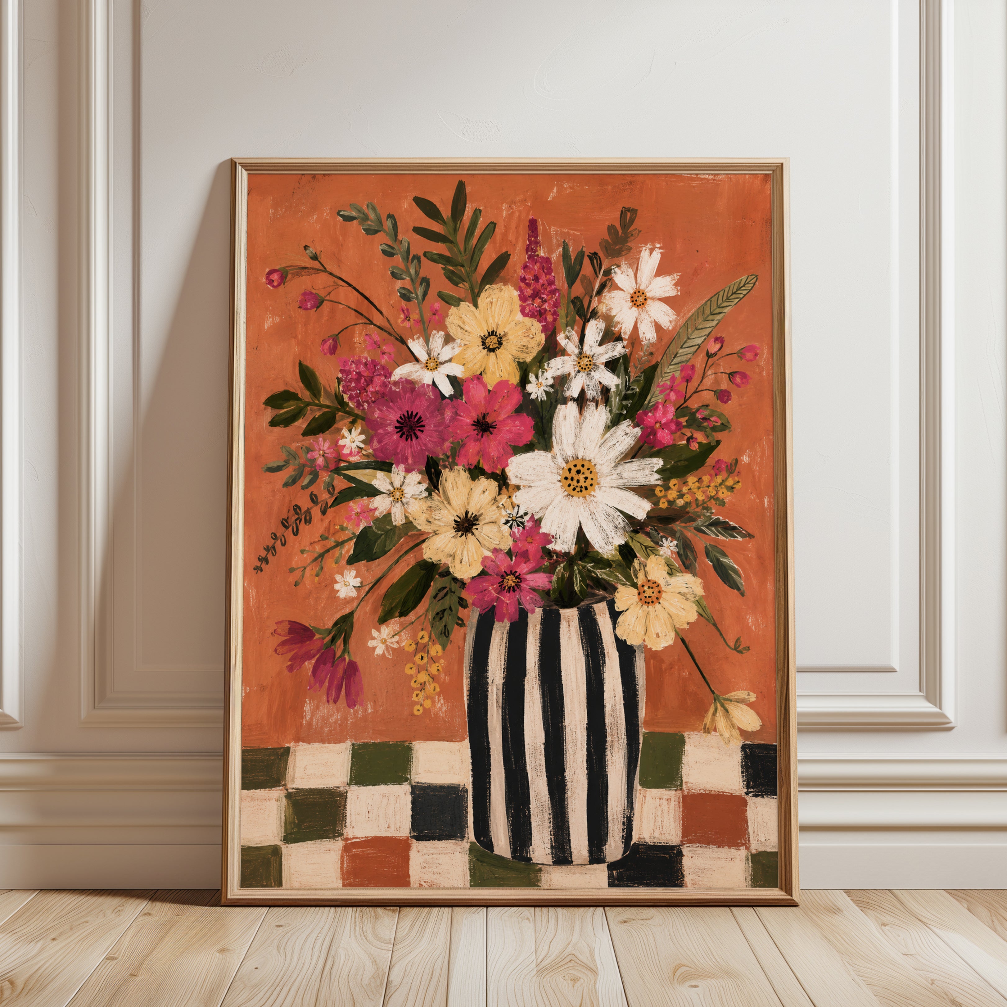 Floral Vase Wall Art – Wildflower Bouquet Print - framed detail