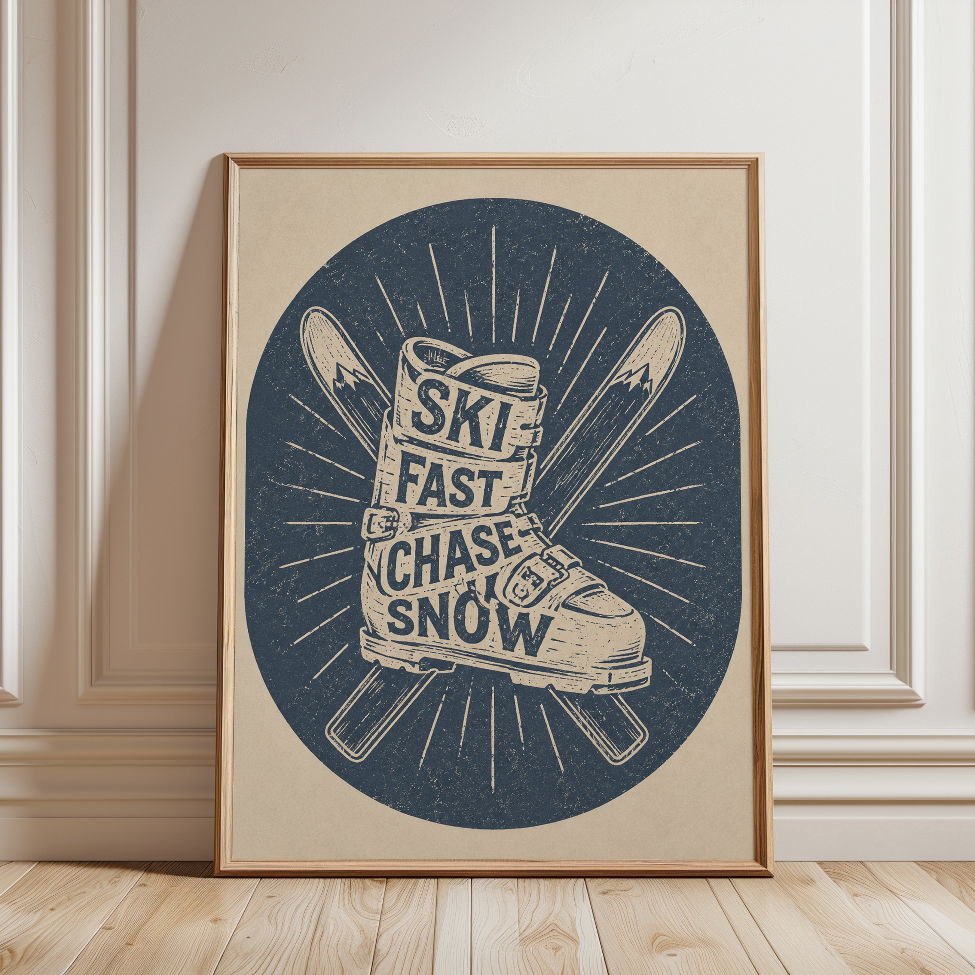 Ski Boot Art Print: Vintage Winter Sports - framed detail