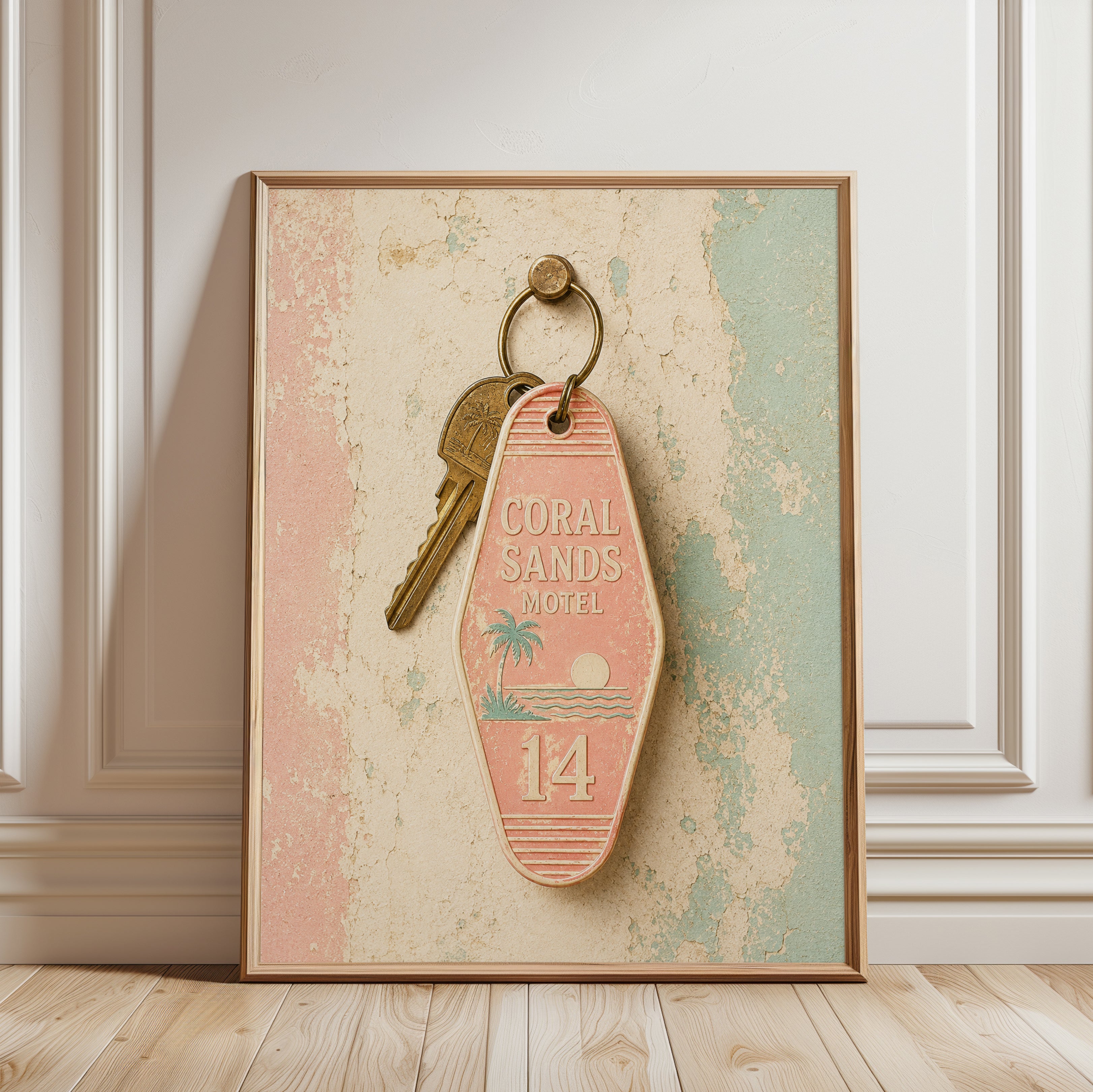 Vintage Motel Key Print – Retro Travel Wall Art - framed detail